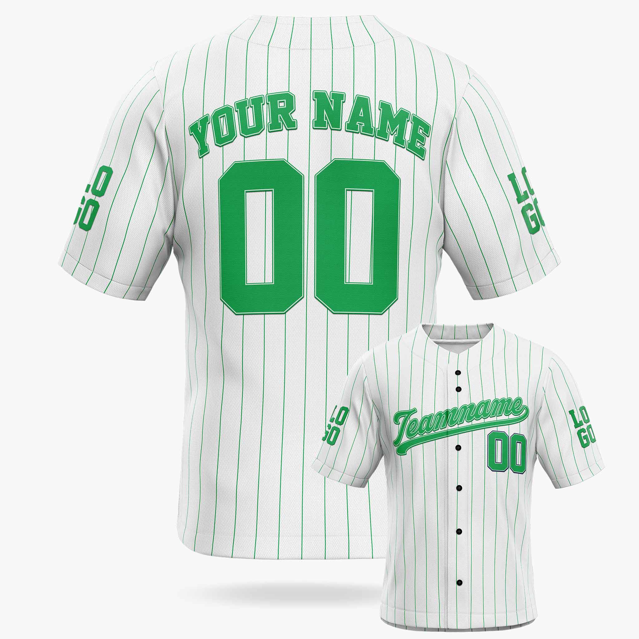 Custom Pinstripe Baseball Jersey White and Green - Design Your Own