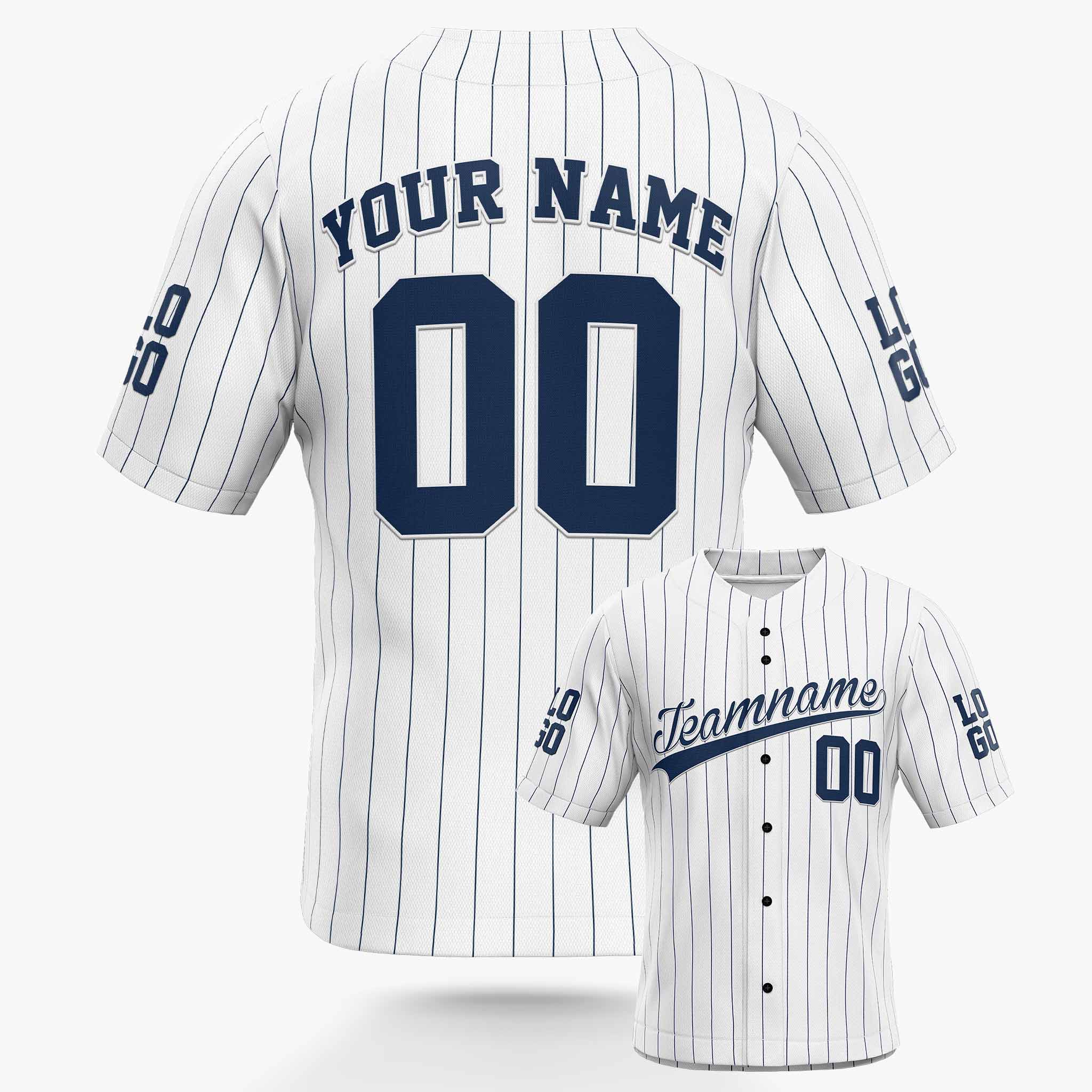 Custom Pinstripe Baseball Jersey White and Navy - Design Your Own