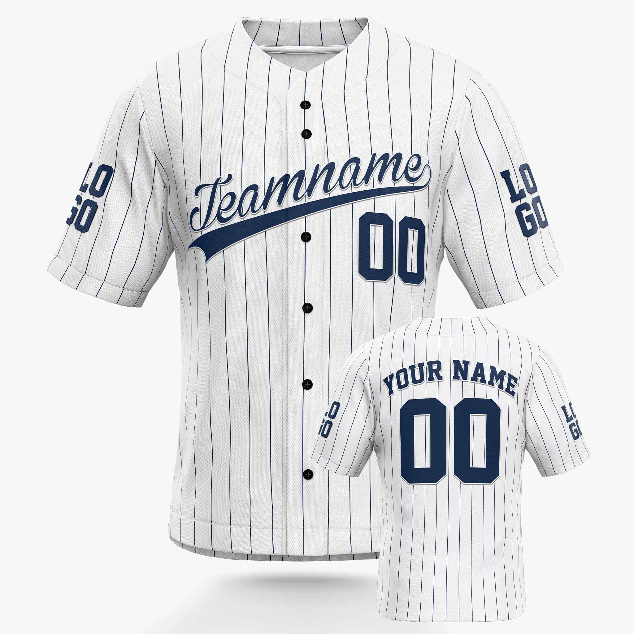 Custom Pinstripe Baseball Jersey White and Navy - Design Your Own