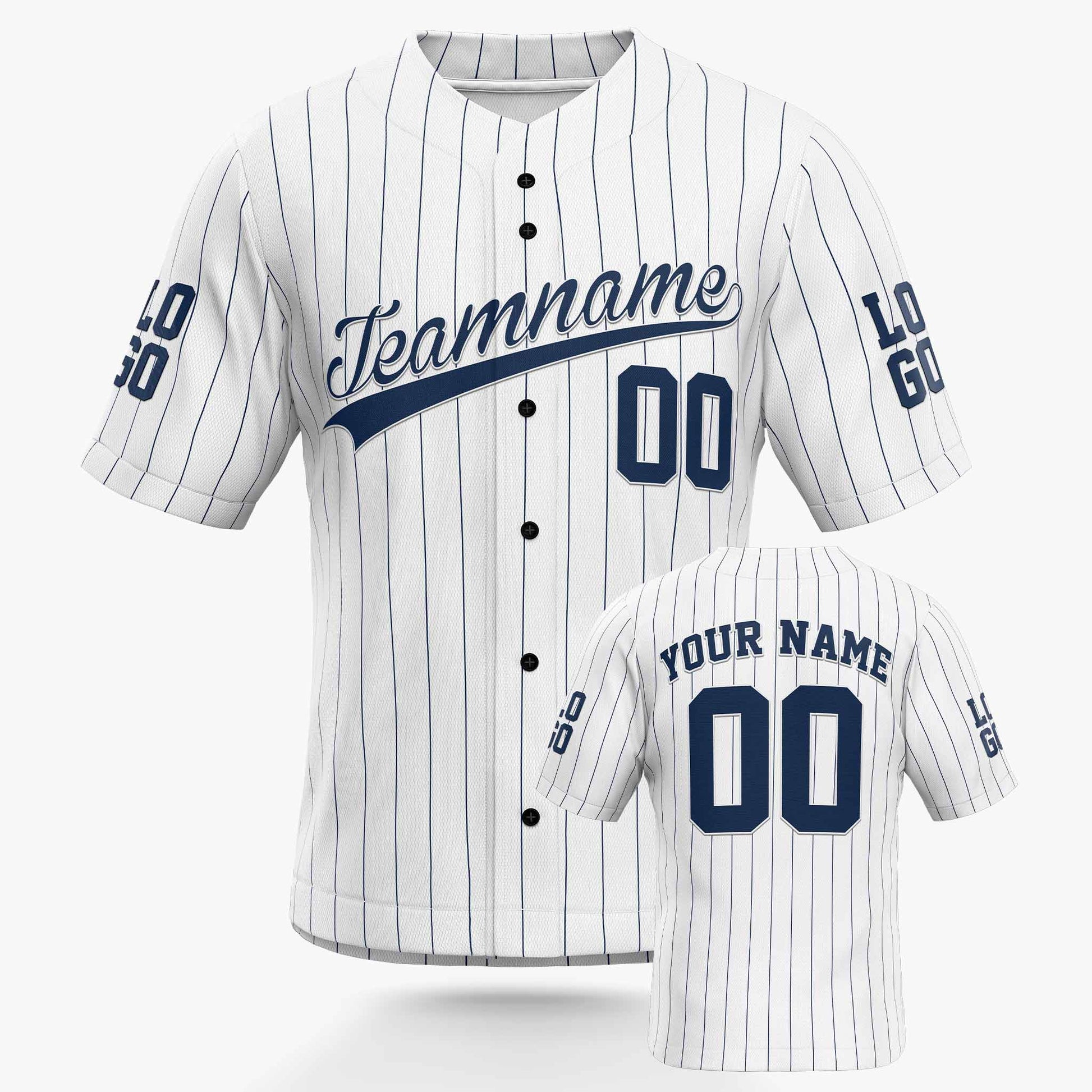 Custom Pinstripe Baseball Jersey White and Navy - Design Your Own