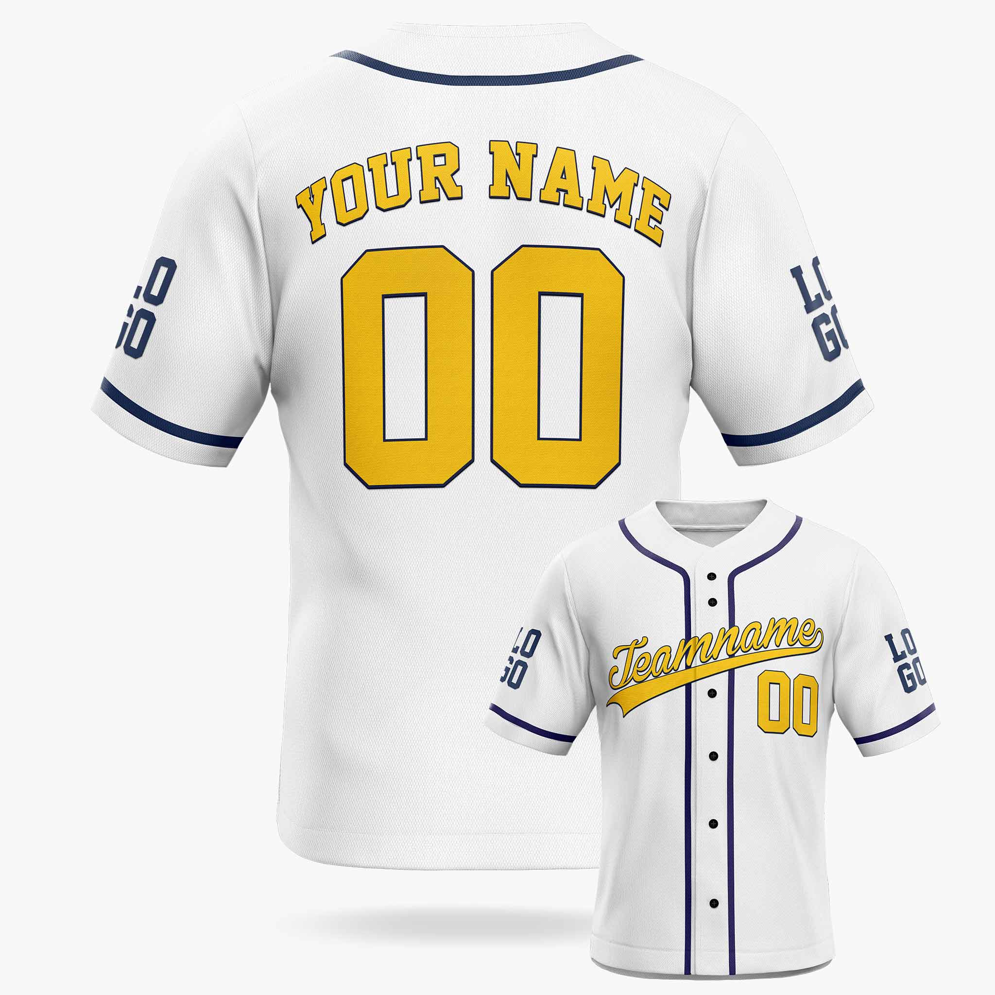 Custom Baseball Jersey White and Yellow With Piping - Design Your Own