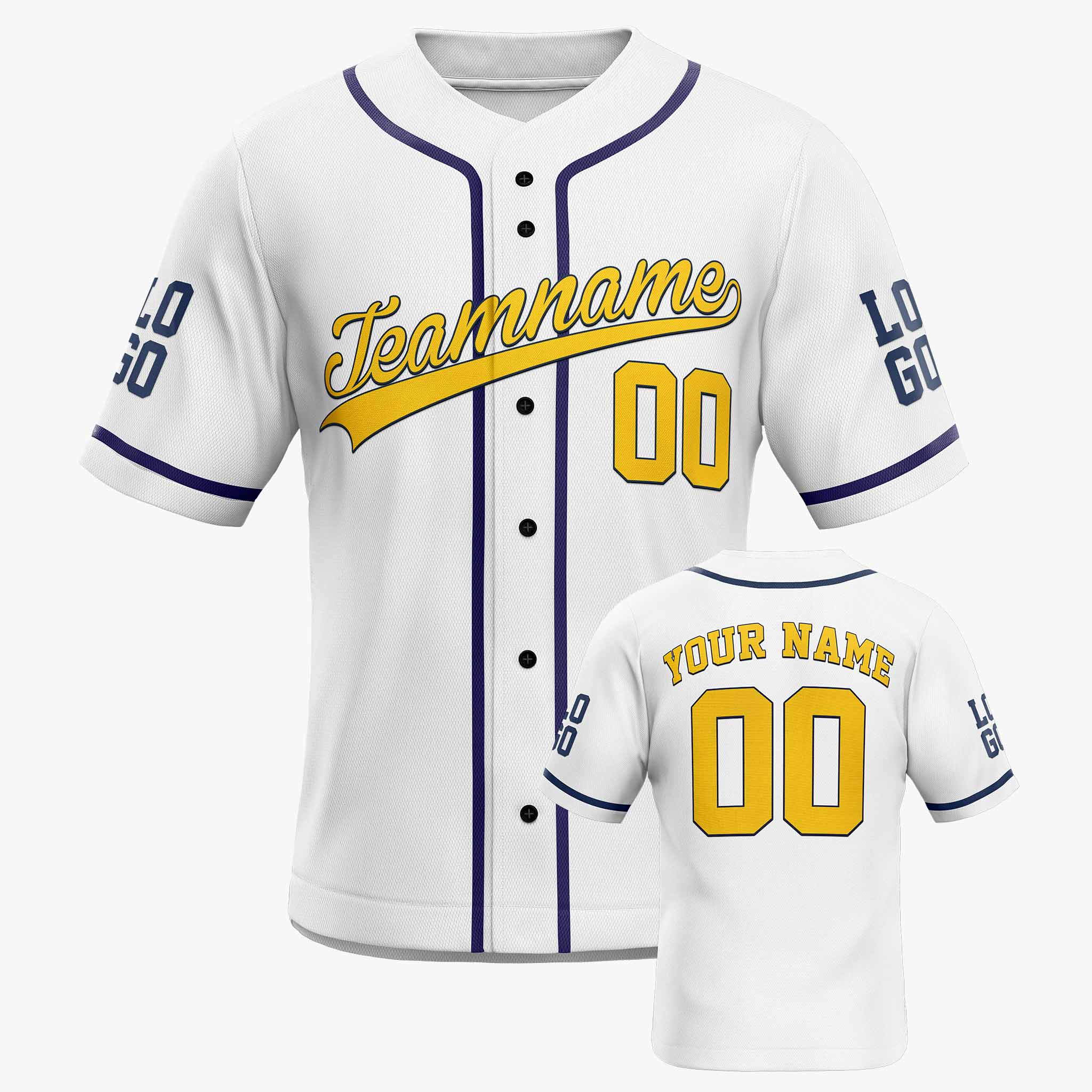 Custom Baseball Jersey White and Yellow With Piping - Design Your Own