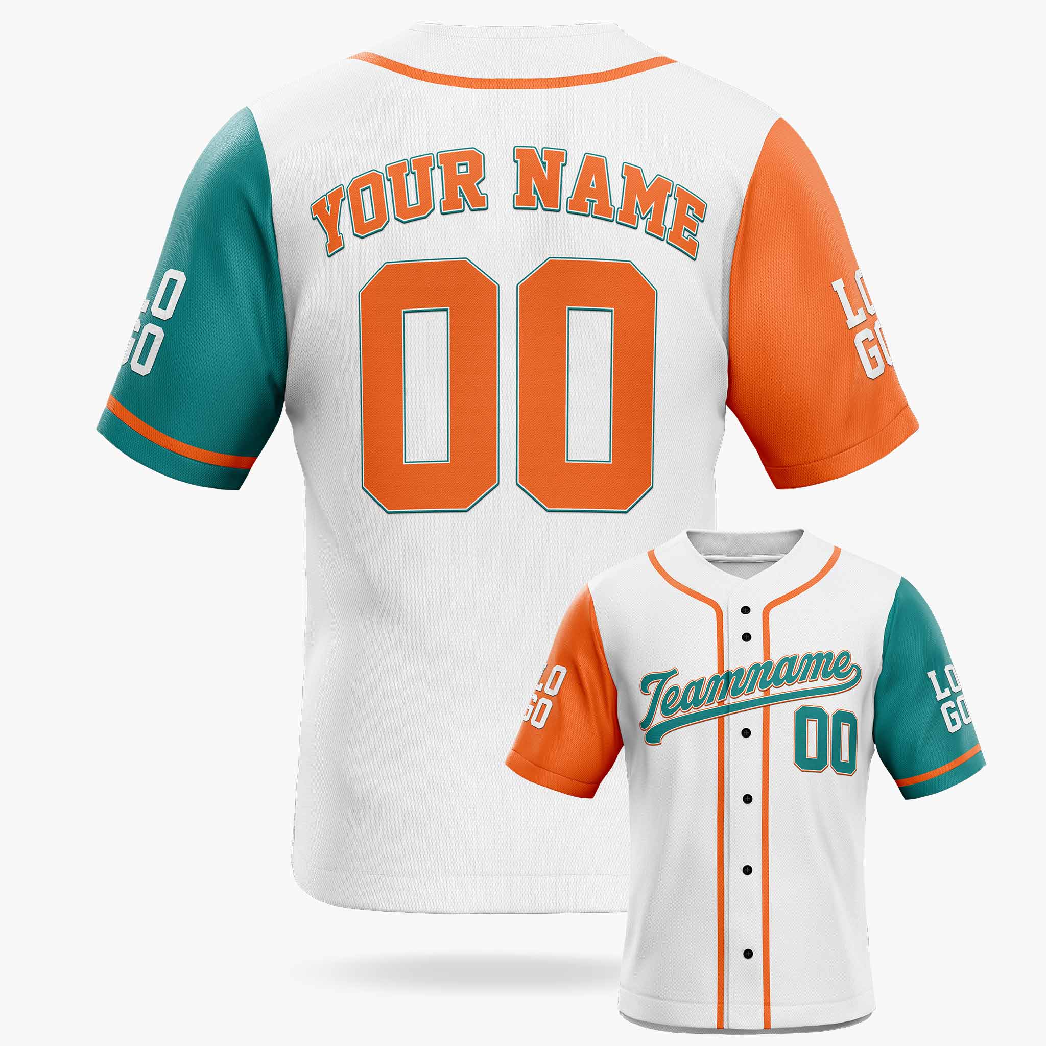 Custom Baseball Jersey White Orange and Aqua With Piping - Design Your Own
