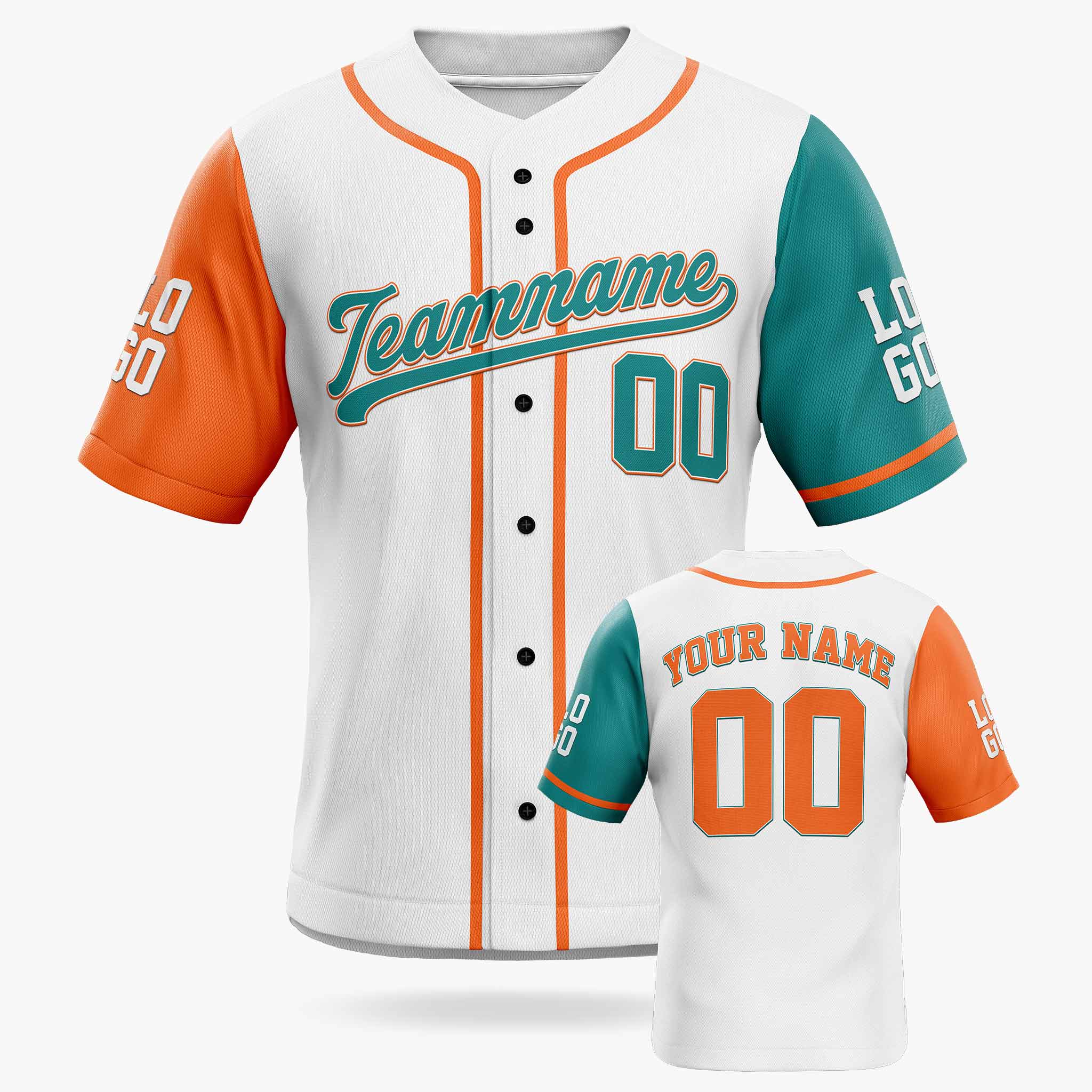 Custom Baseball Jersey White Orange and Aqua With Piping - Design Your Own