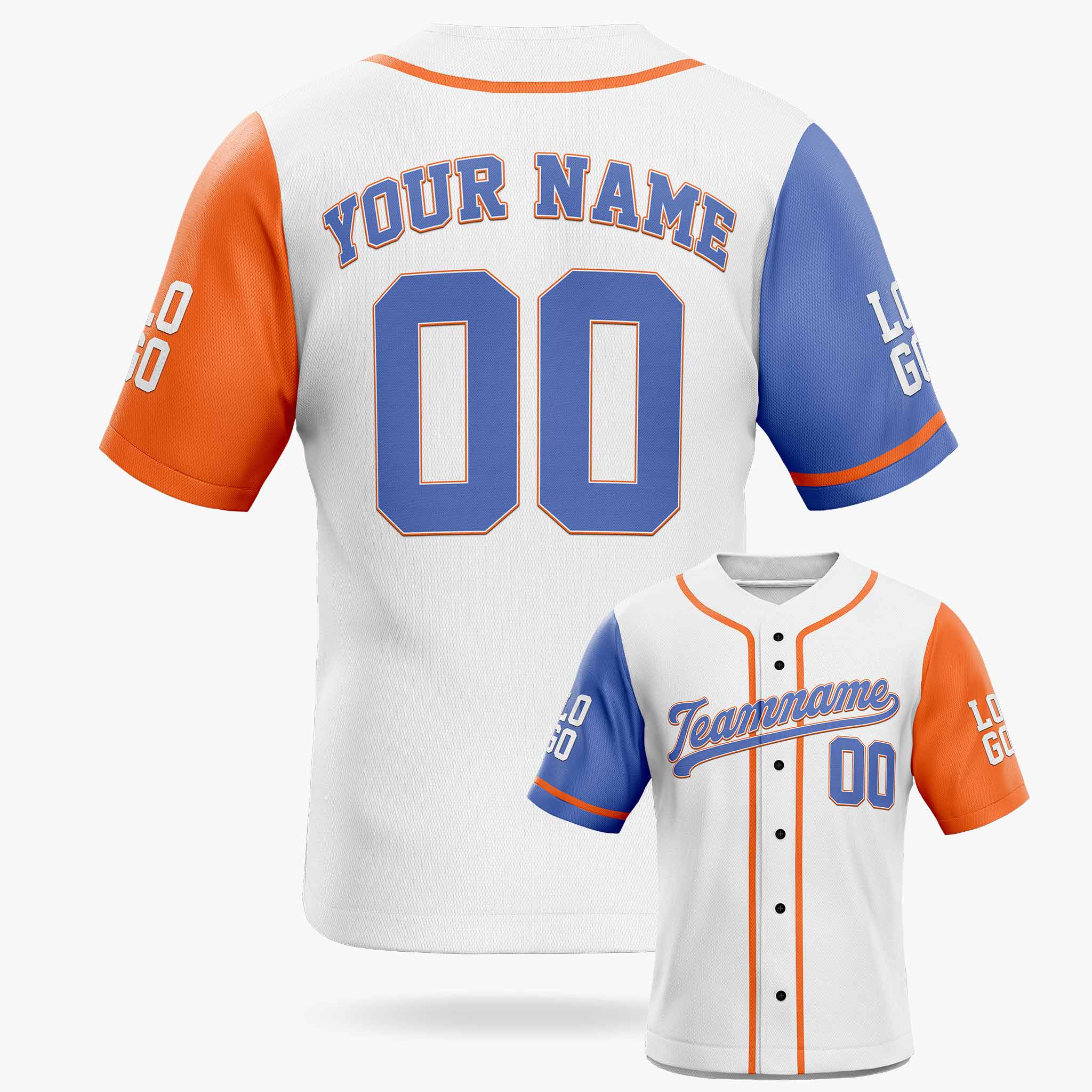 Custom Baseball Jersey White Orange and Blue With Piping - Design Your Own