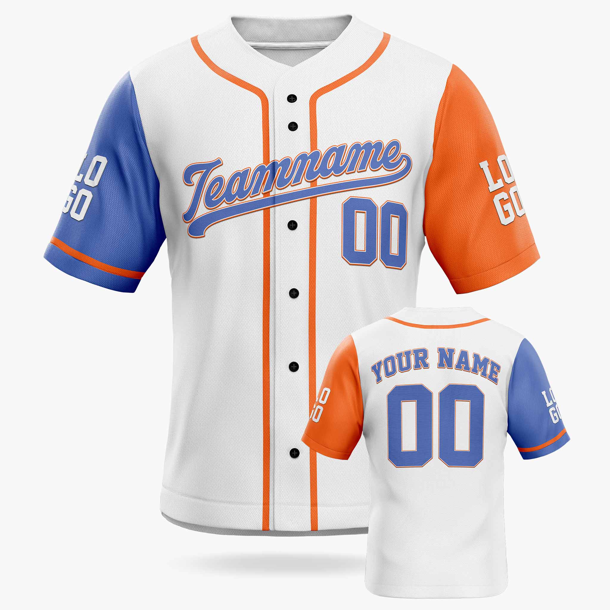 Custom Baseball Jersey White Orange and Blue With Piping - Design Your Own