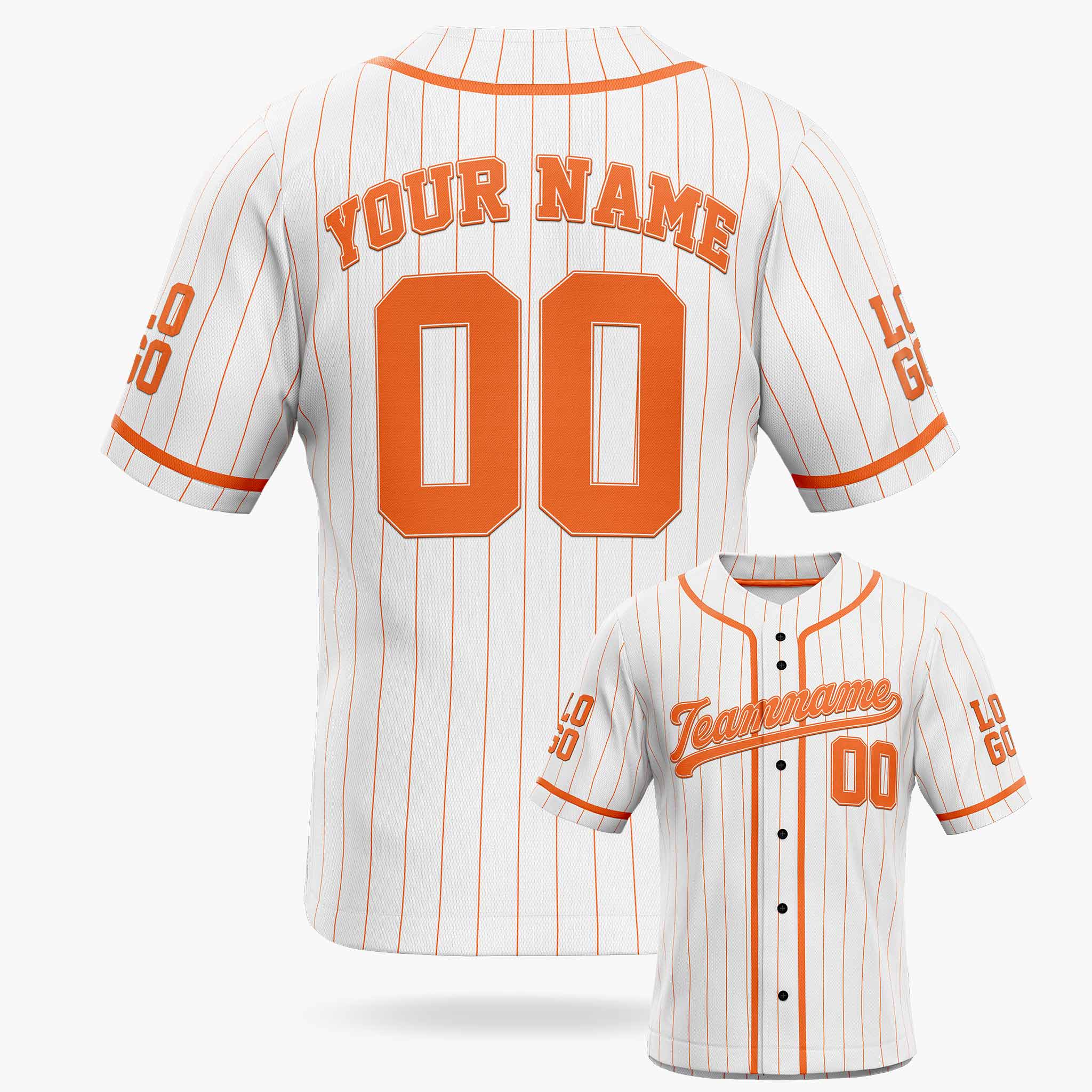 Custom Pinstripe Baseball Jersey White and Orange With Piping - Design Your Own