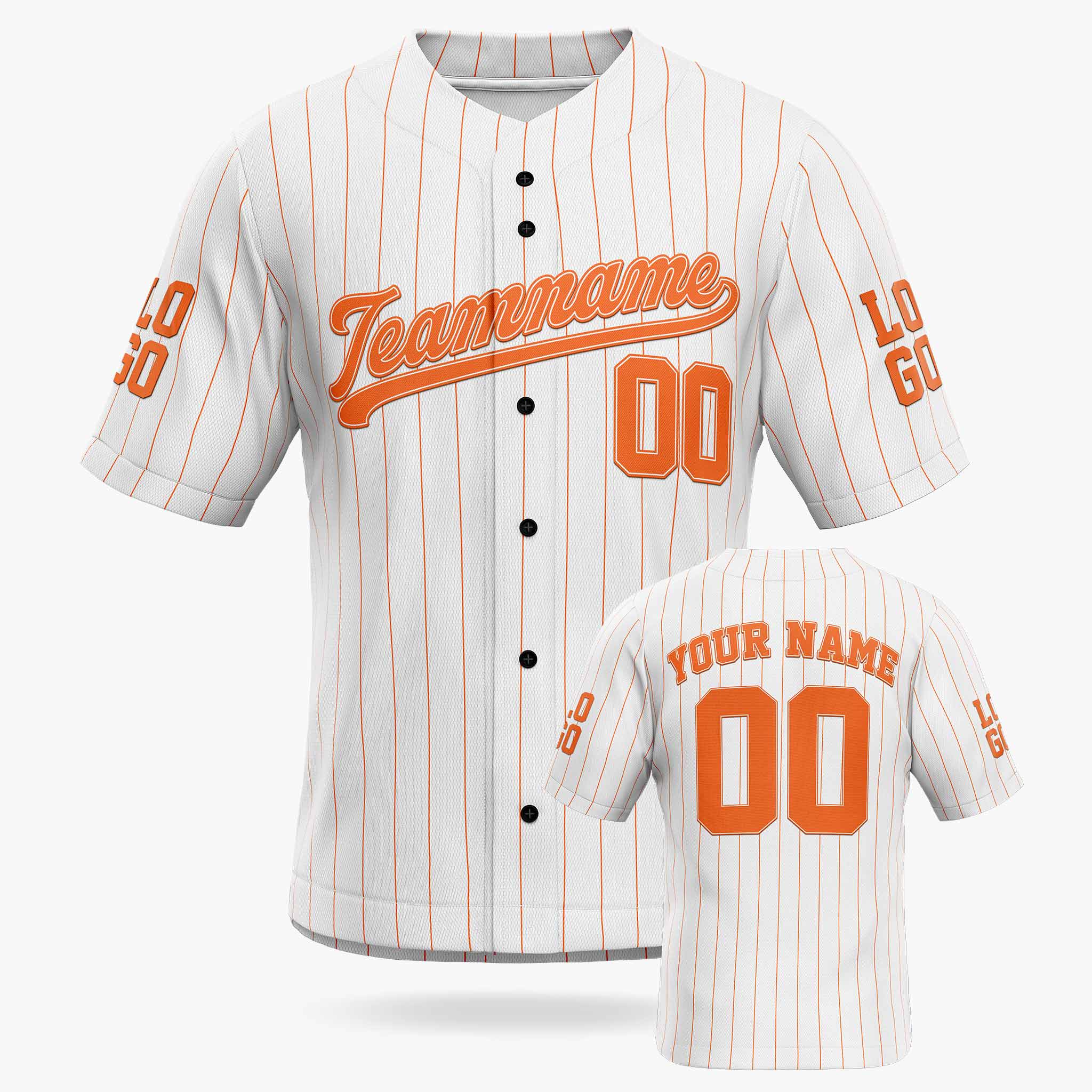 Custom Pinstripe Baseball Jersey White and Orange - Design Your Own