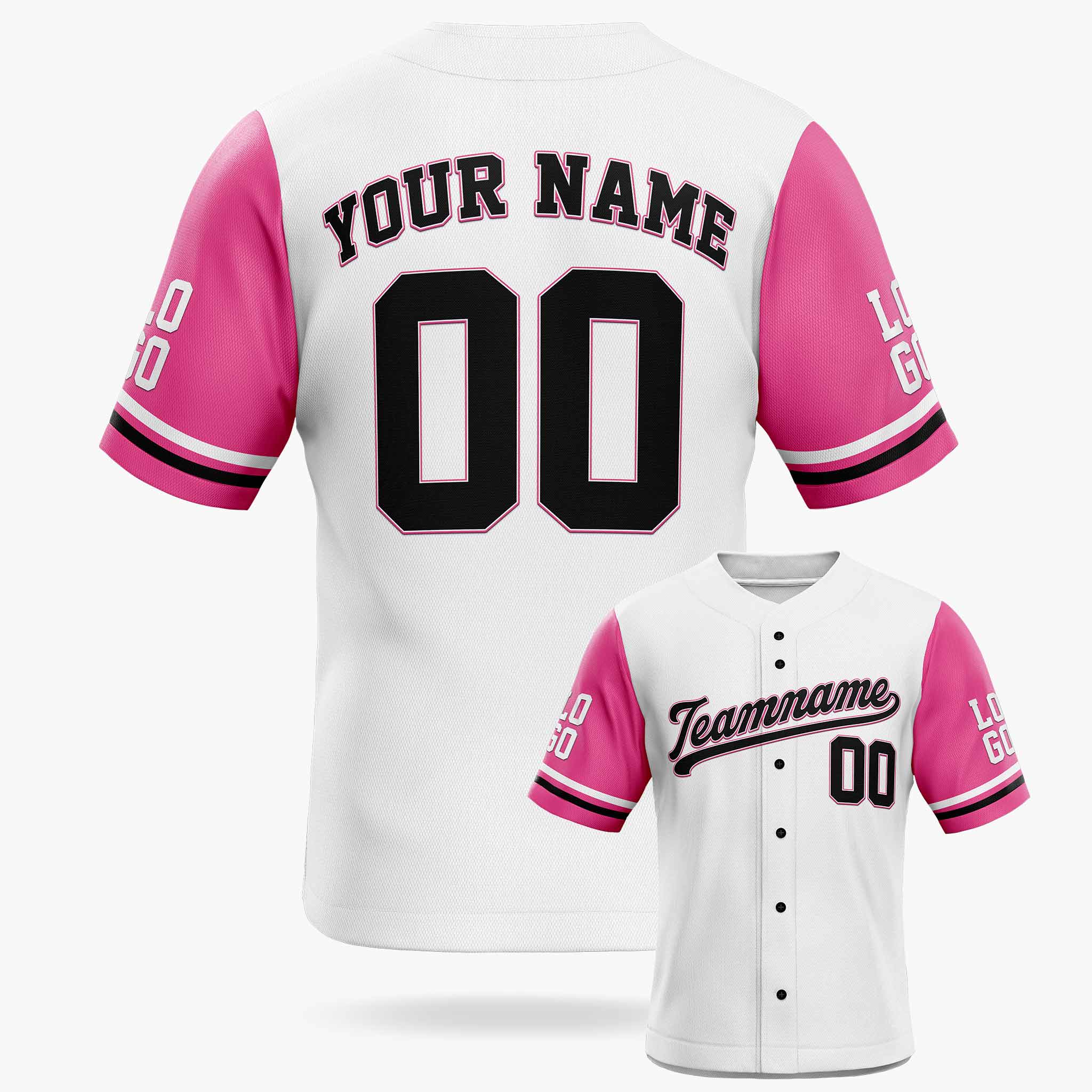 Custom Baseball Jersey White Pink and Black - Design Your Own