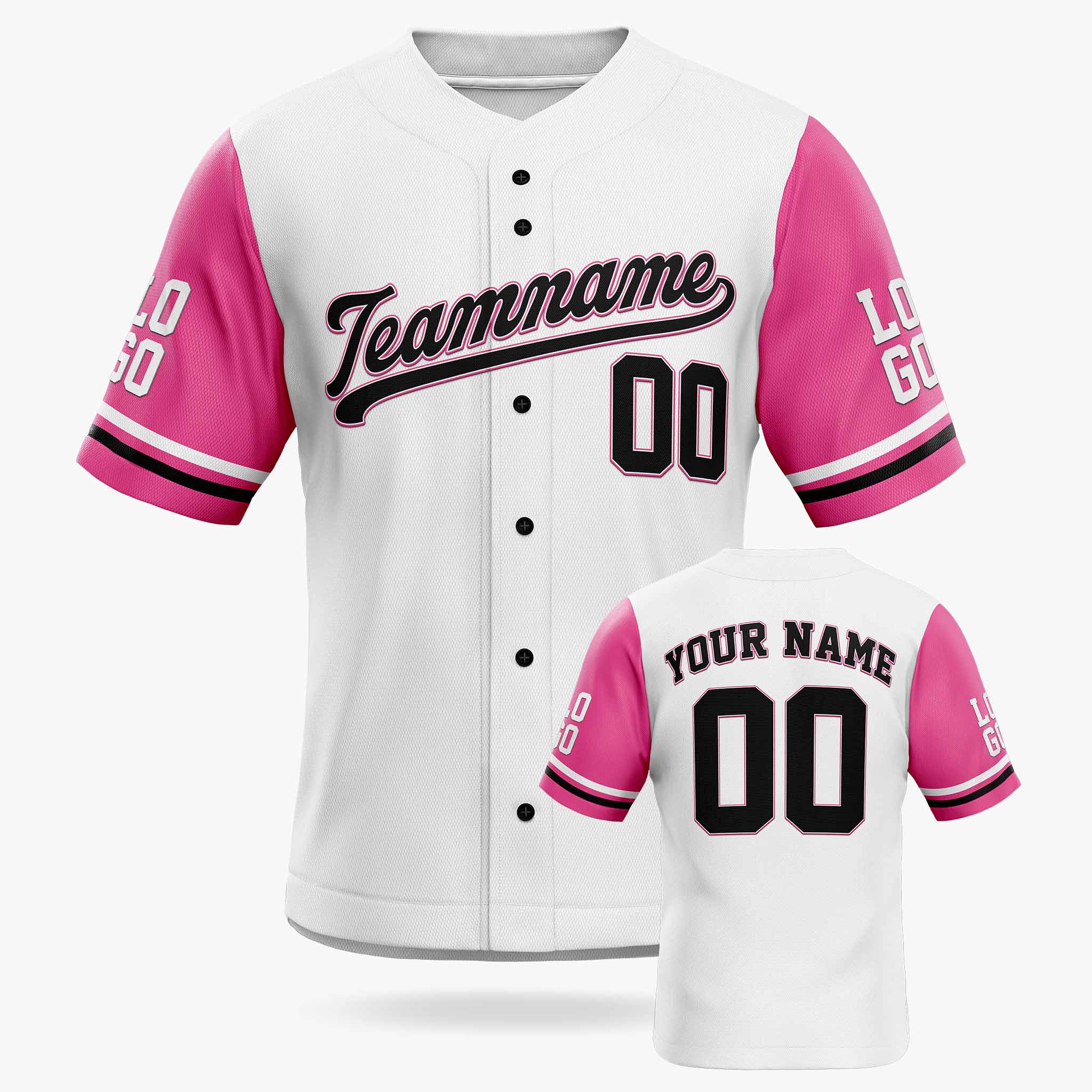 Custom Baseball Jersey White Pink and Black - Design Your Own