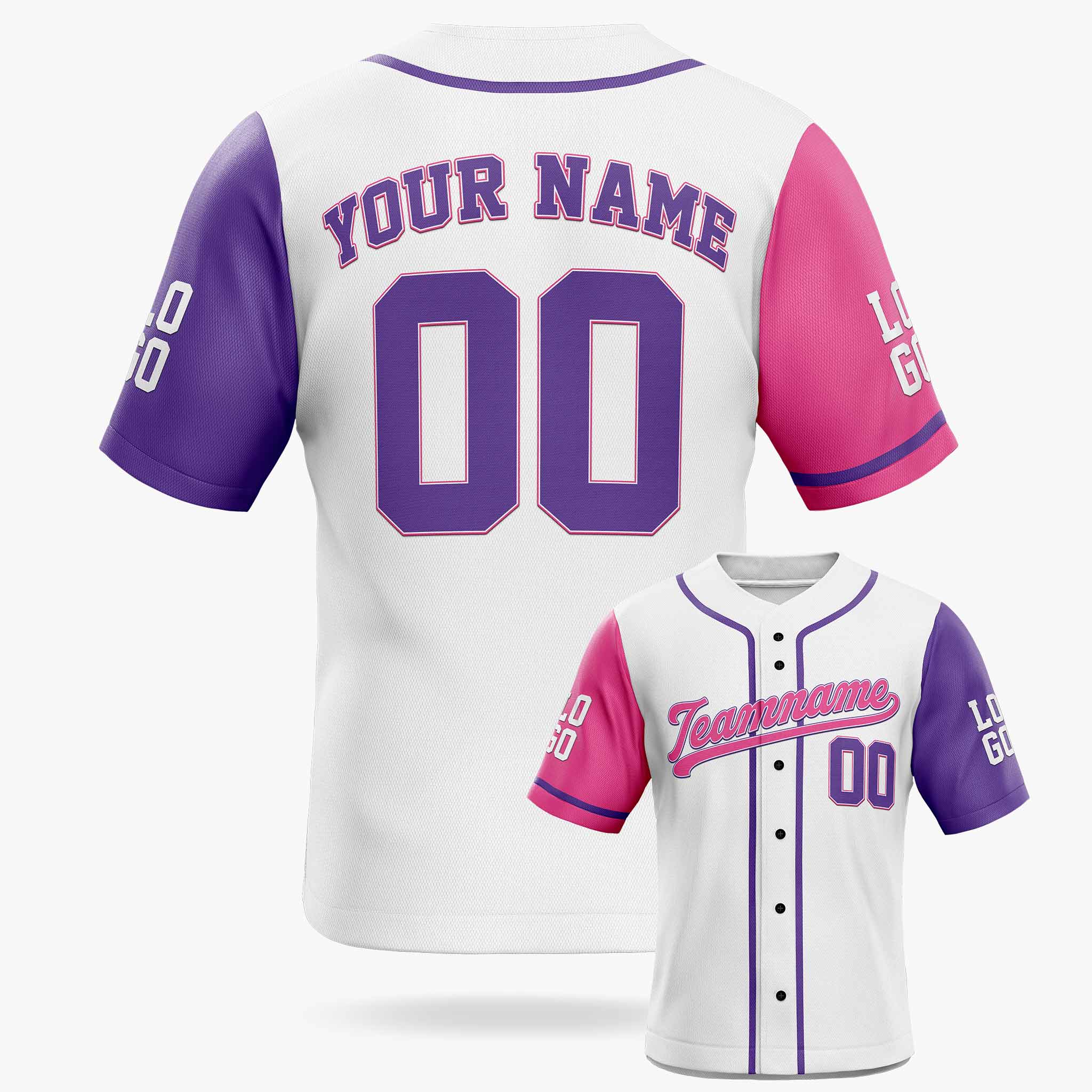 Custom Baseball Jersey White Purple and Pink With Piping - Design Your Own