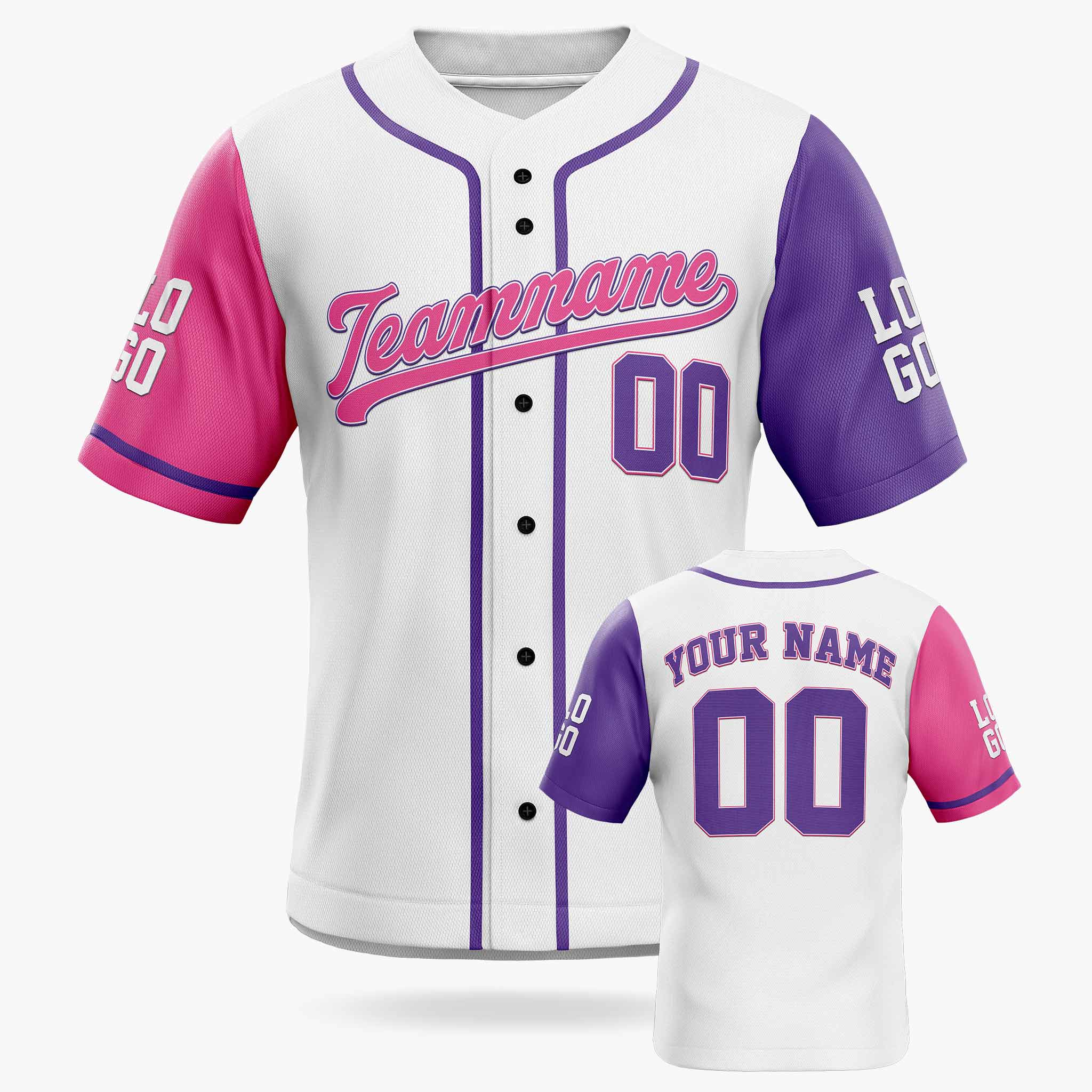 Custom Baseball Jersey White Purple and Pink With Piping - Design Your Own