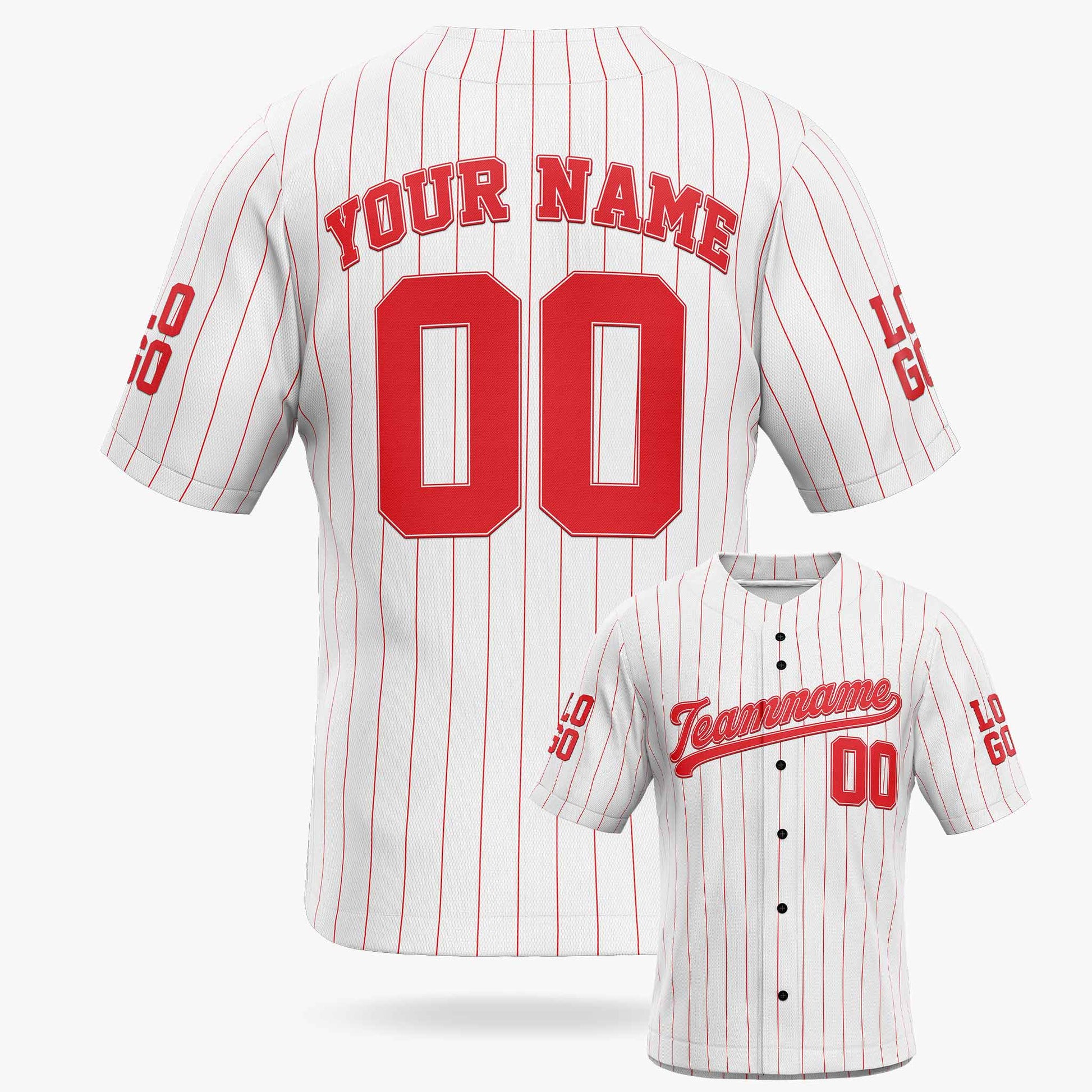 Custom Pinstripe Baseball Jersey White and Red - Design Your Own