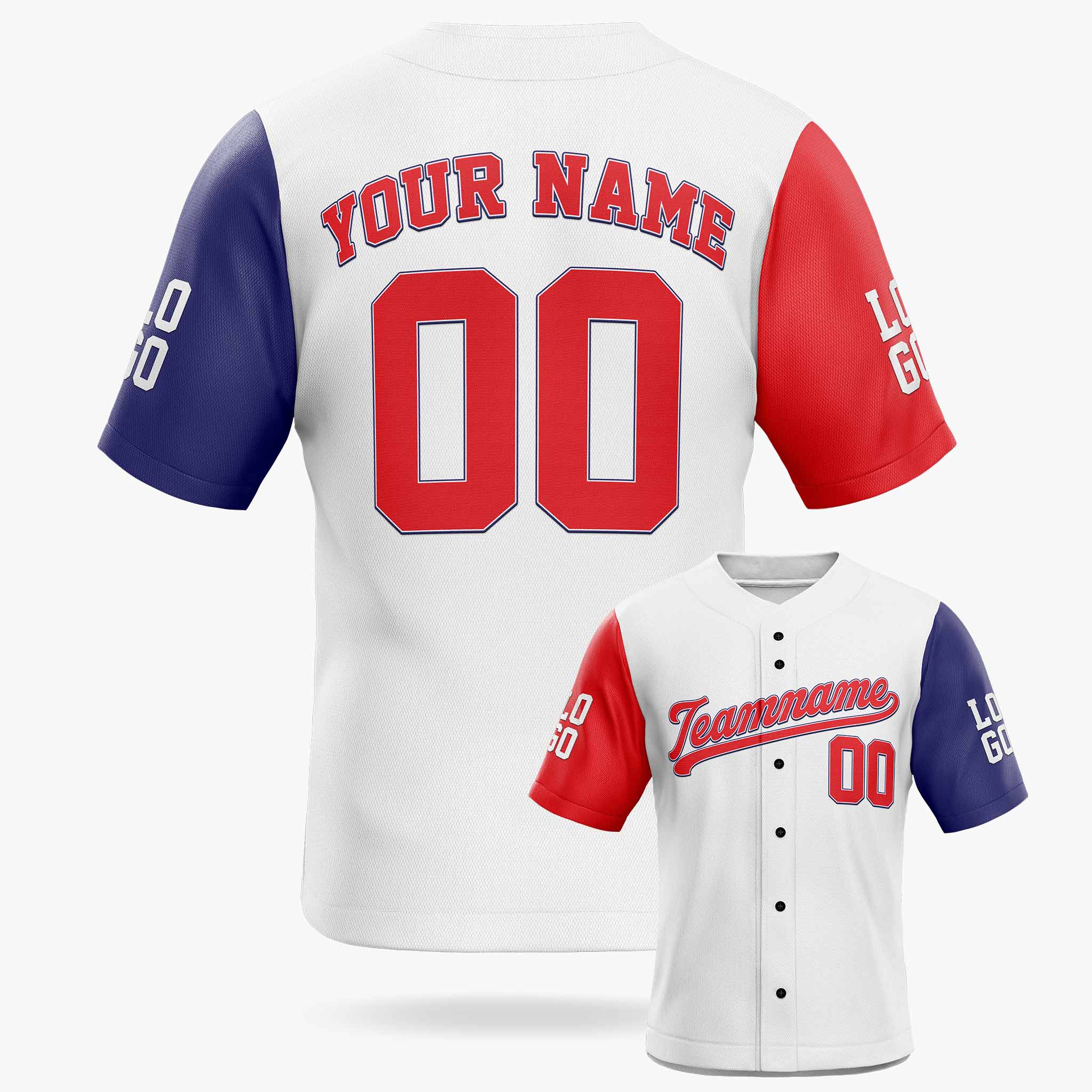 Custom Baseball Jersey White Red and Navy - Design Your Own