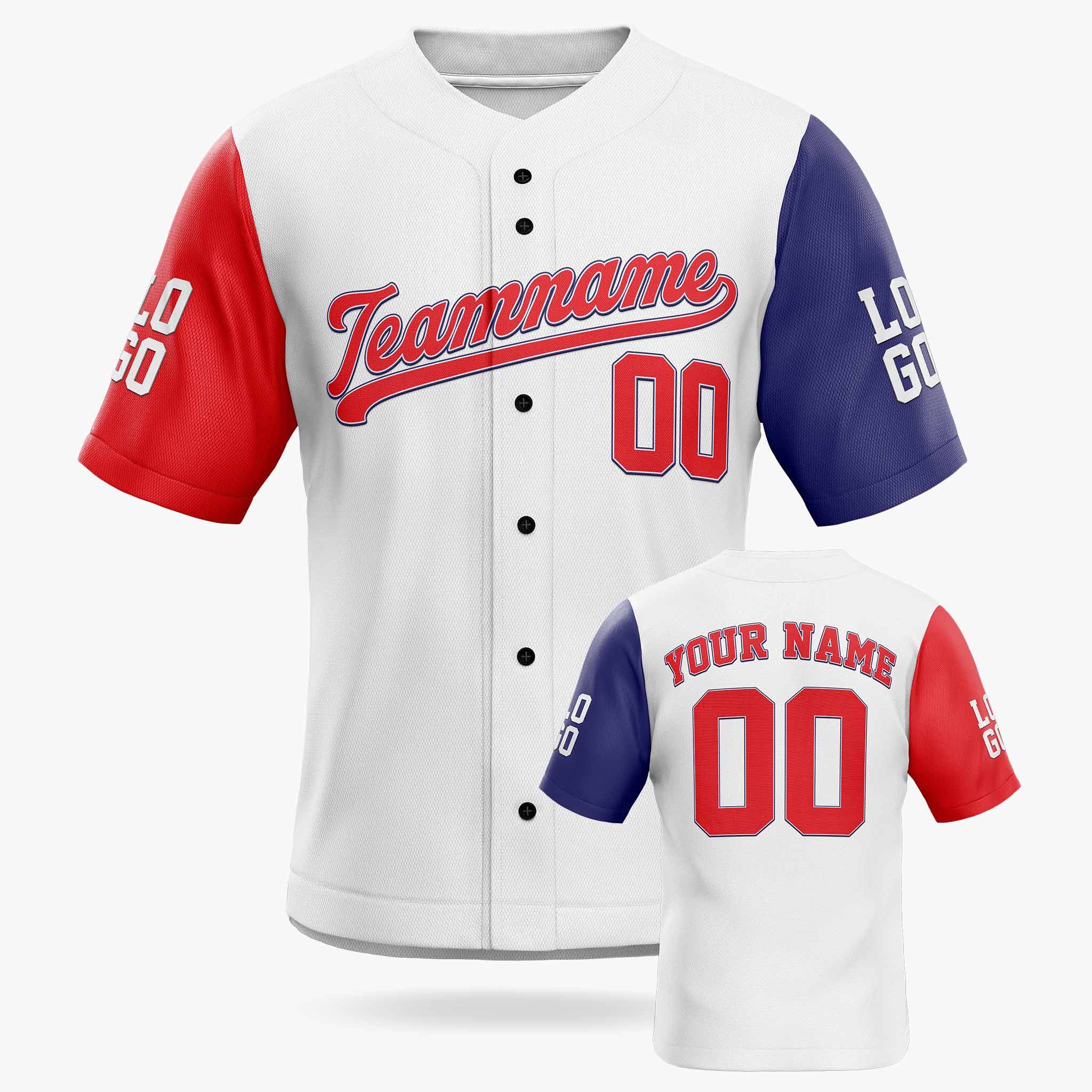Custom Baseball Jersey White Red and Navy - Design Your Own