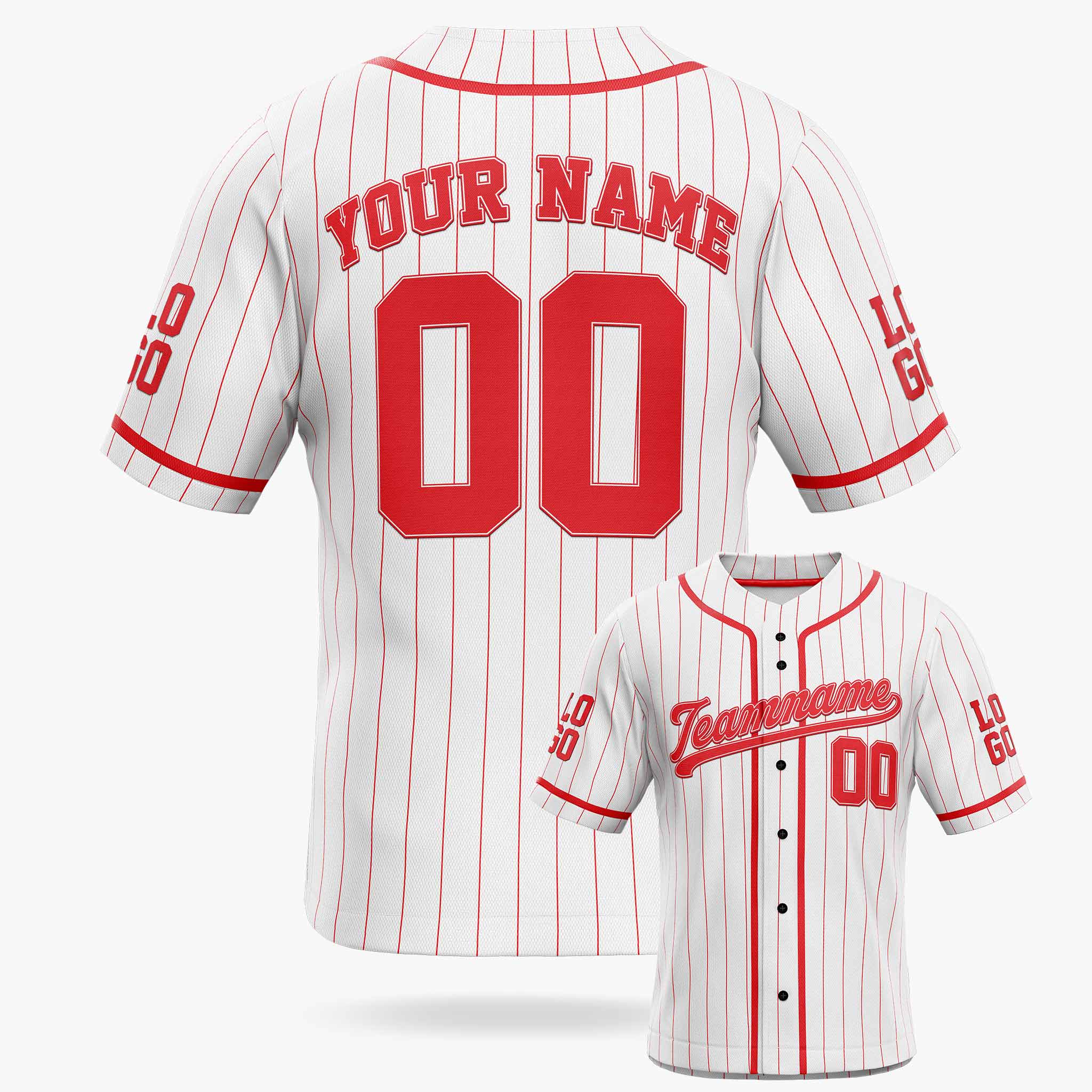 Custom Pinstripe Baseball Jersey White and Red With Piping - Design Your Own