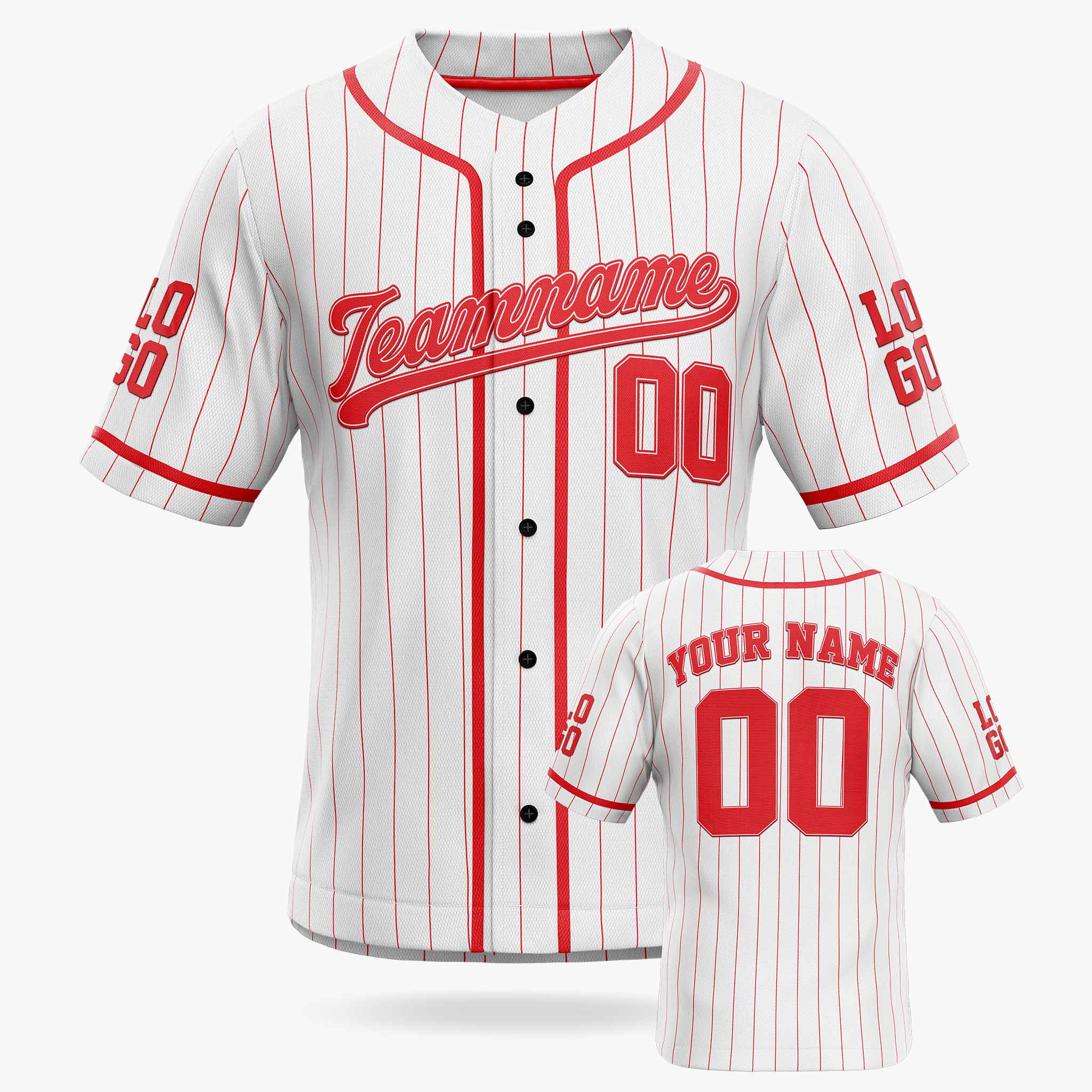 Custom Pinstripe Baseball Jersey White and Red With Piping - Design Your Own