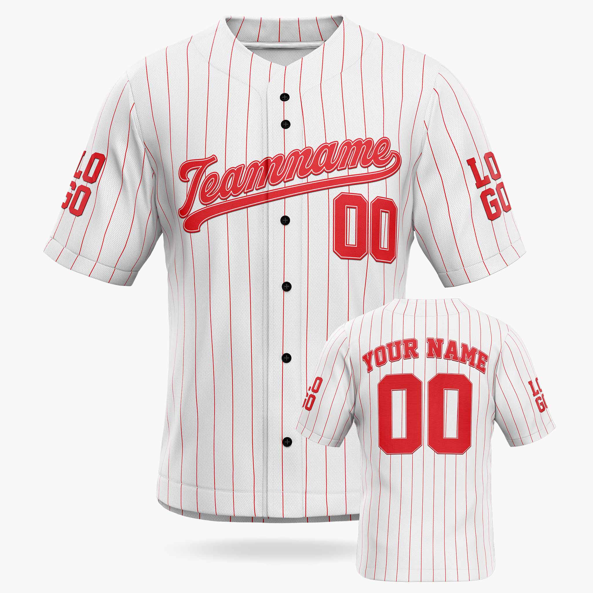 Custom Pinstripe Baseball Jersey White and Red - Design Your Own