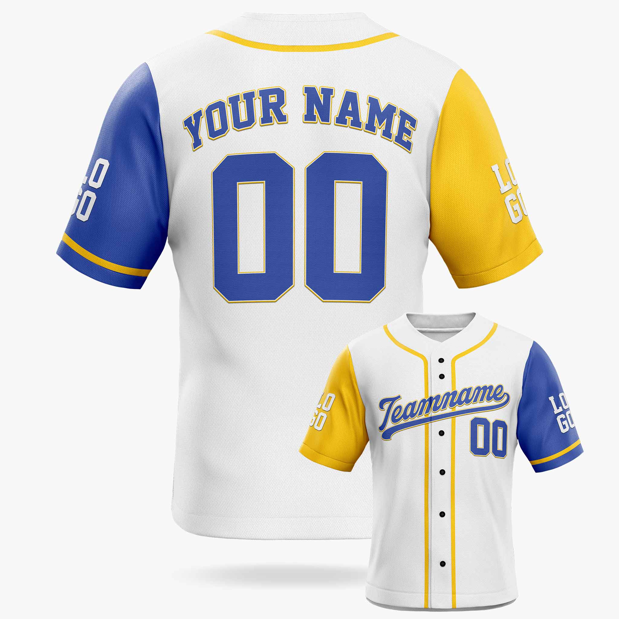 Custom Baseball Jersey White Yellow and Blue With Piping - Design Your Own
