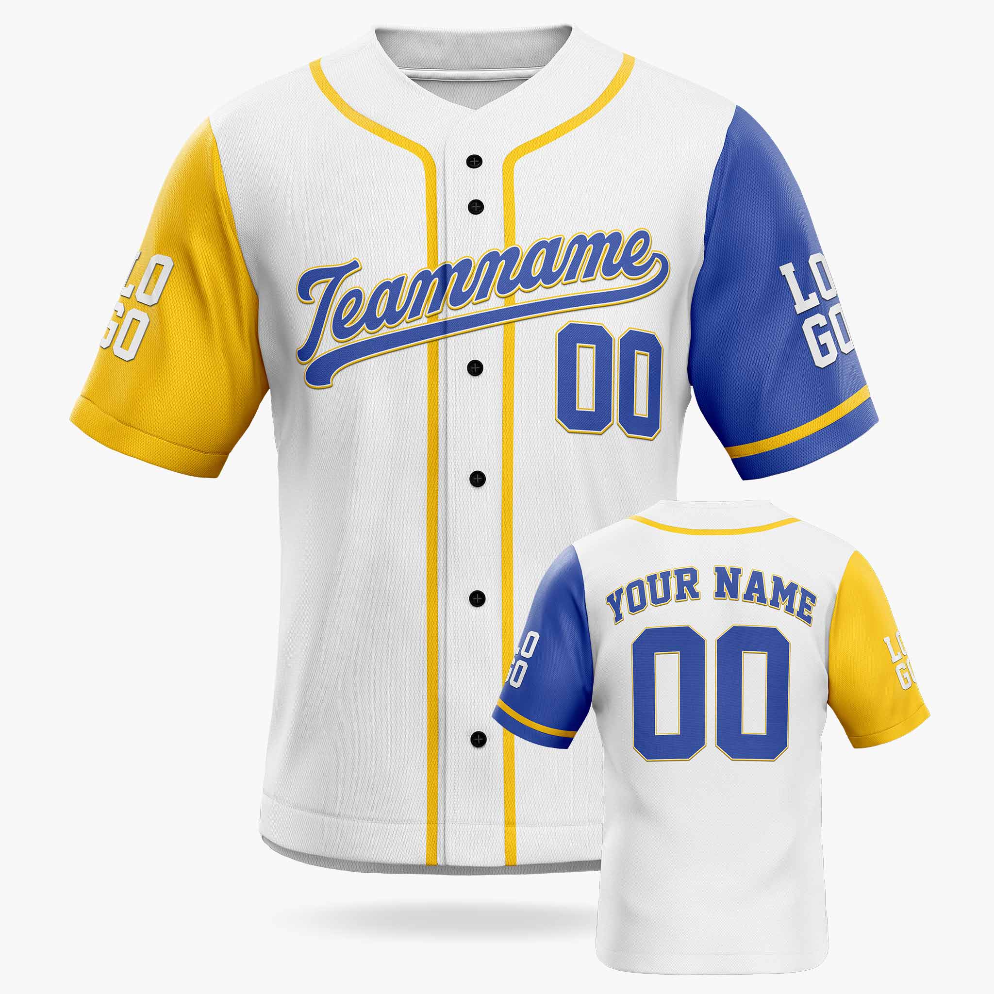 Custom Baseball Jersey White Yellow and Blue With Piping - Design Your Own