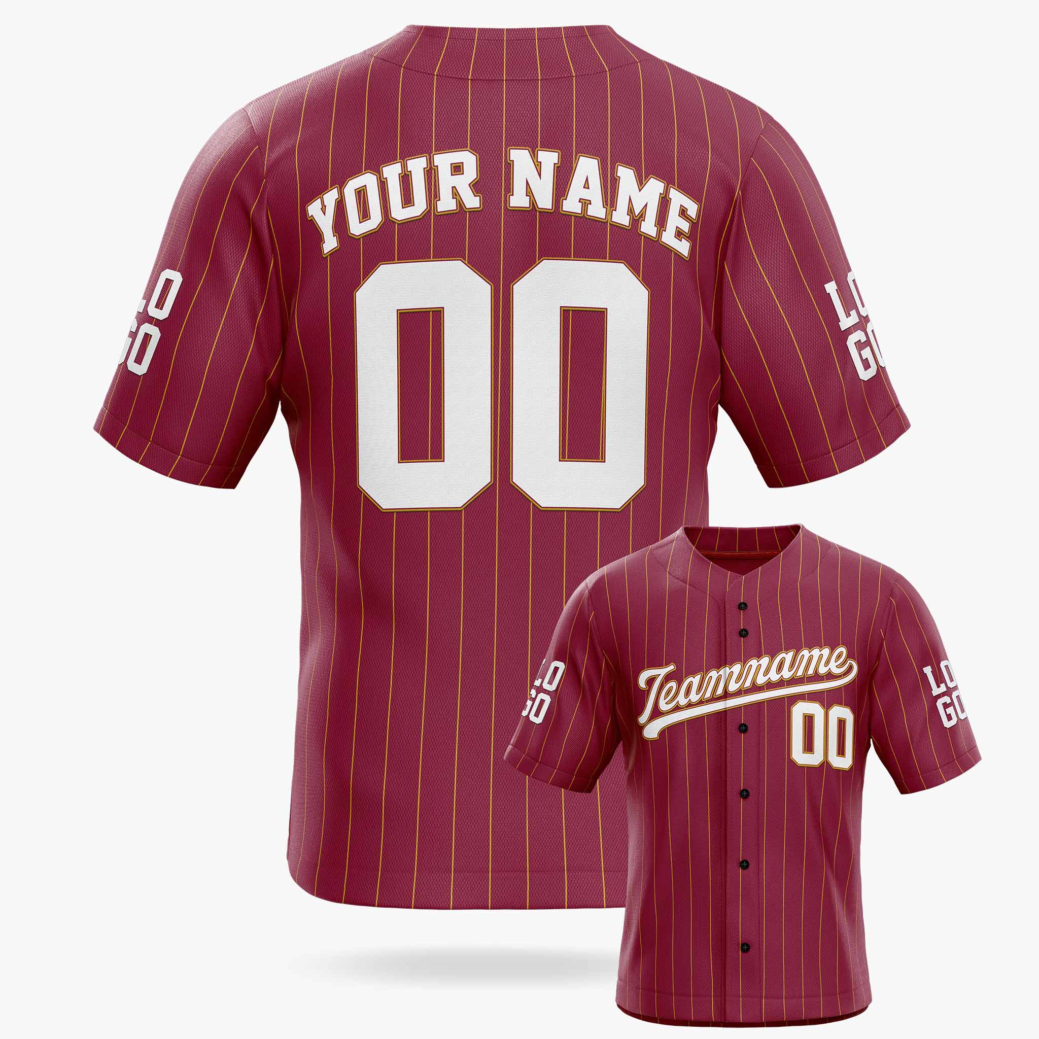 Custom Pinstripe Baseball Jersey Burgundy Gold and White - Design Your Own