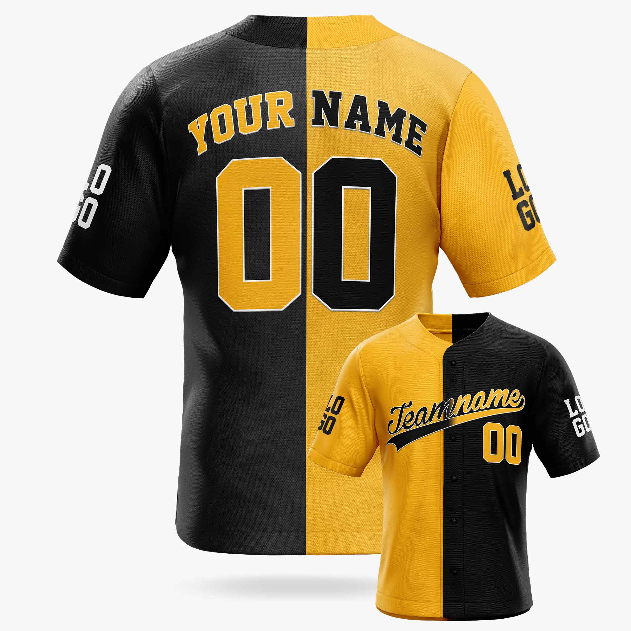 Custom Split Baseball Jersey Yellow and Black - Design Your Own