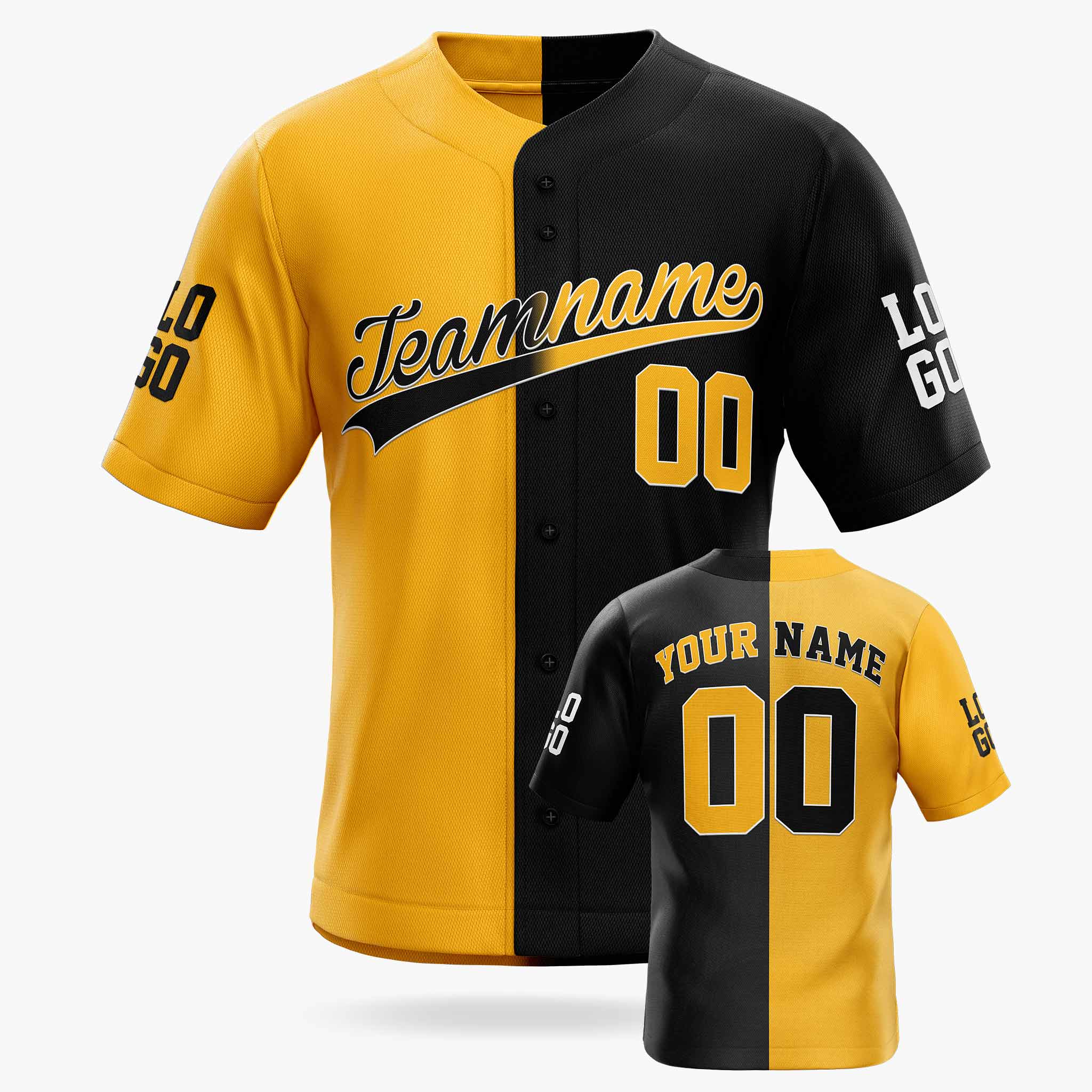 Custom Split Baseball Jersey Yellow and Black - Design Your Own