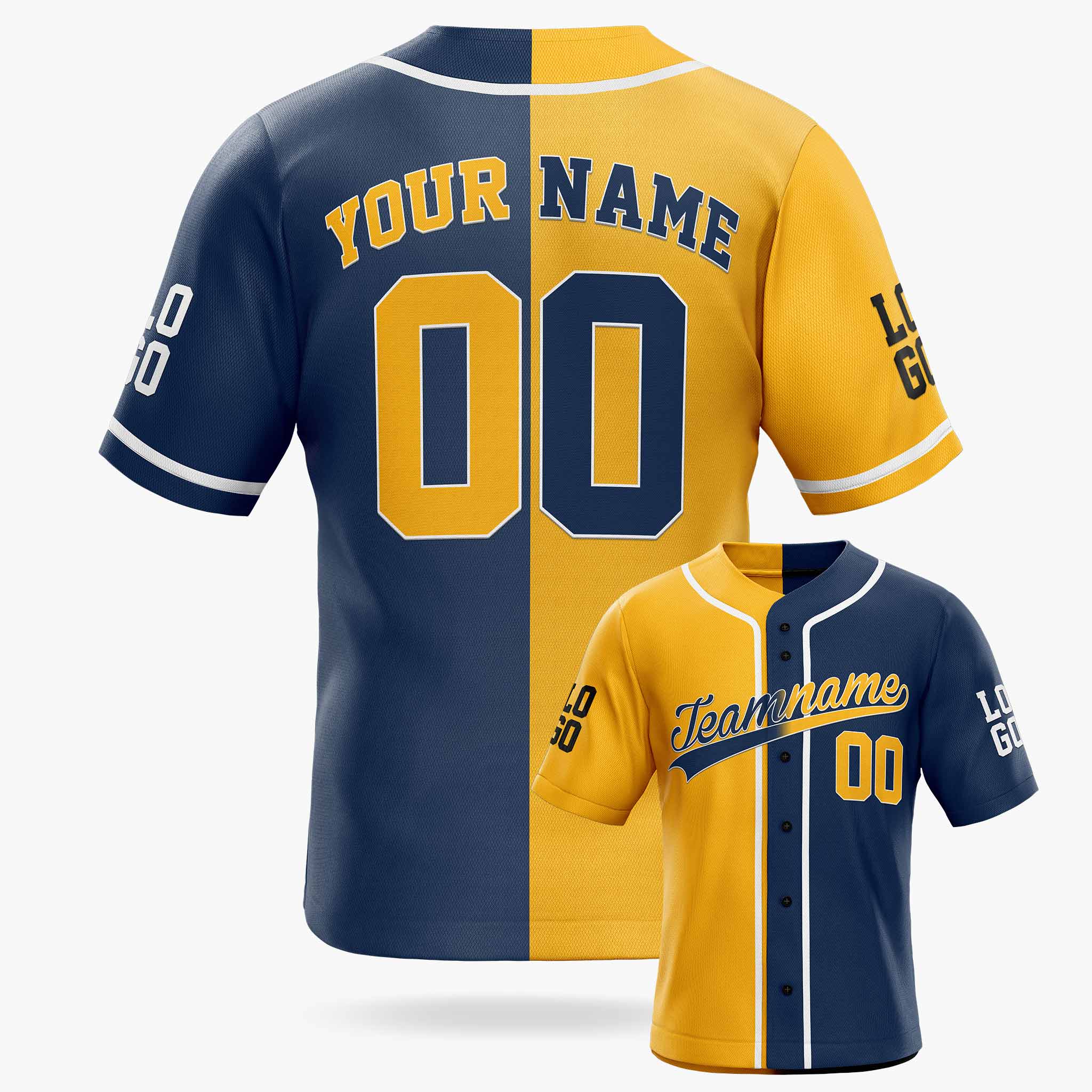 Custom Split Baseball Jersey Yellow and Navy with White Piping - Design Your Own
