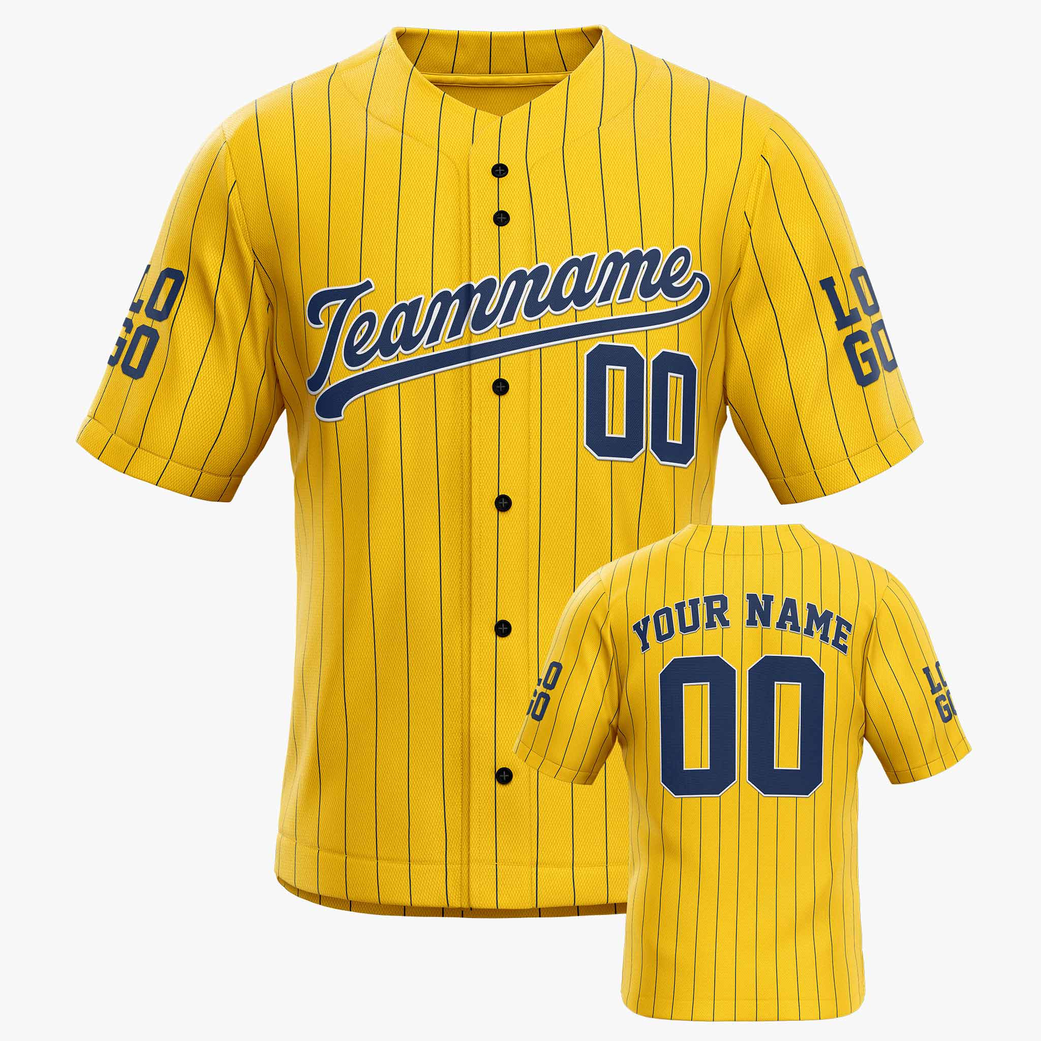 Custom Pinstripe Baseball Jersey Yellow and Navy - Design Your Own