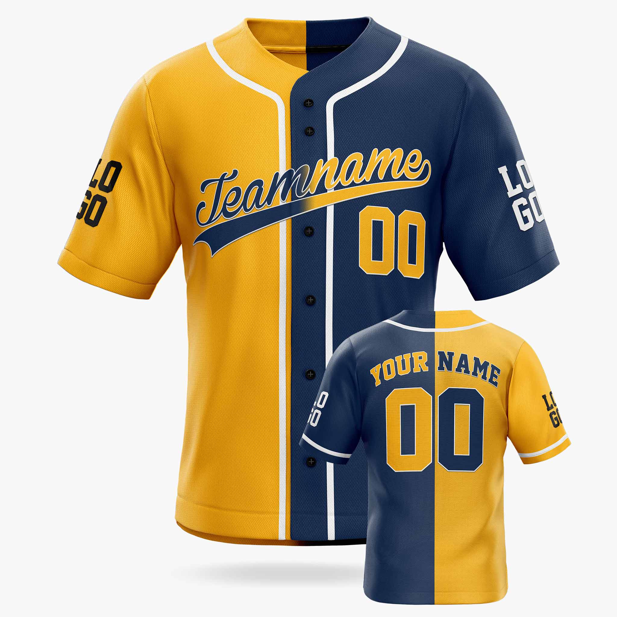 Custom Split Baseball Jersey Yellow and Navy with White Piping - Design Your Own