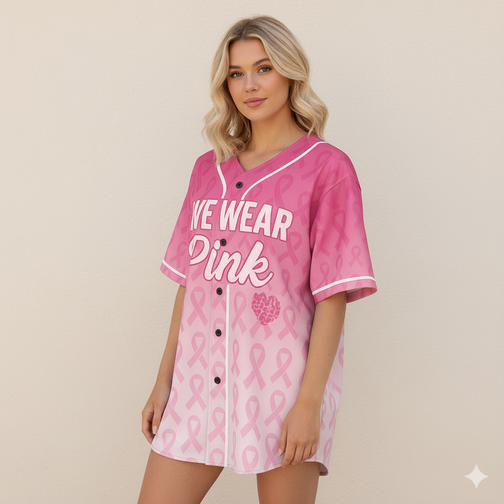 Custom Breast Cancer Awareness Baseball Jerseys – Add Your Name, Number & Logo