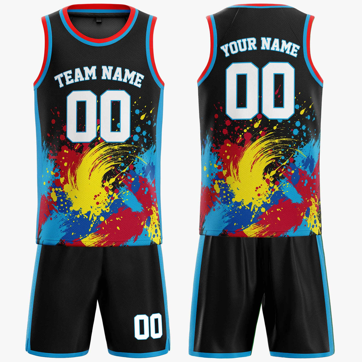Custom Basketball Jersey Black and Blue Brush Stroke - Design Your Own