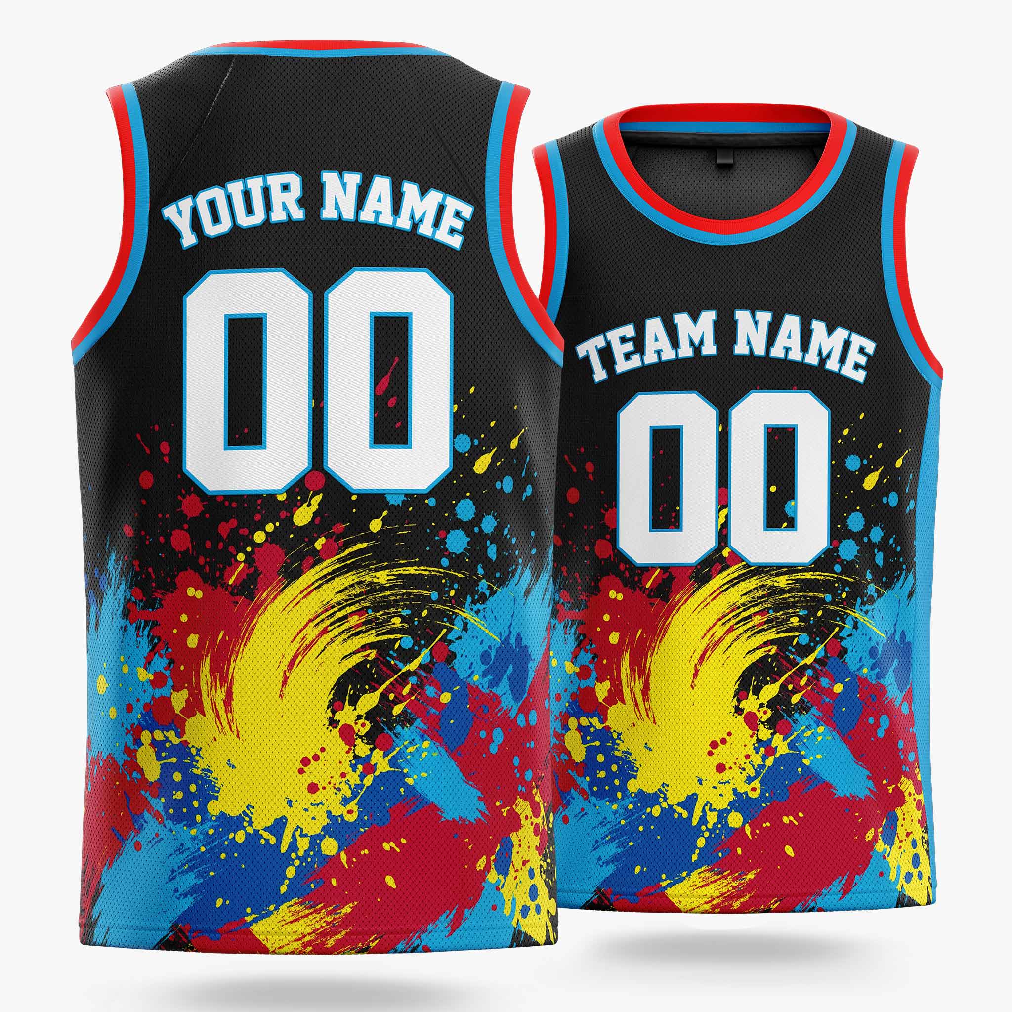 Custom Basketball Jersey Black and Blue Brush Stroke - Design Your Own