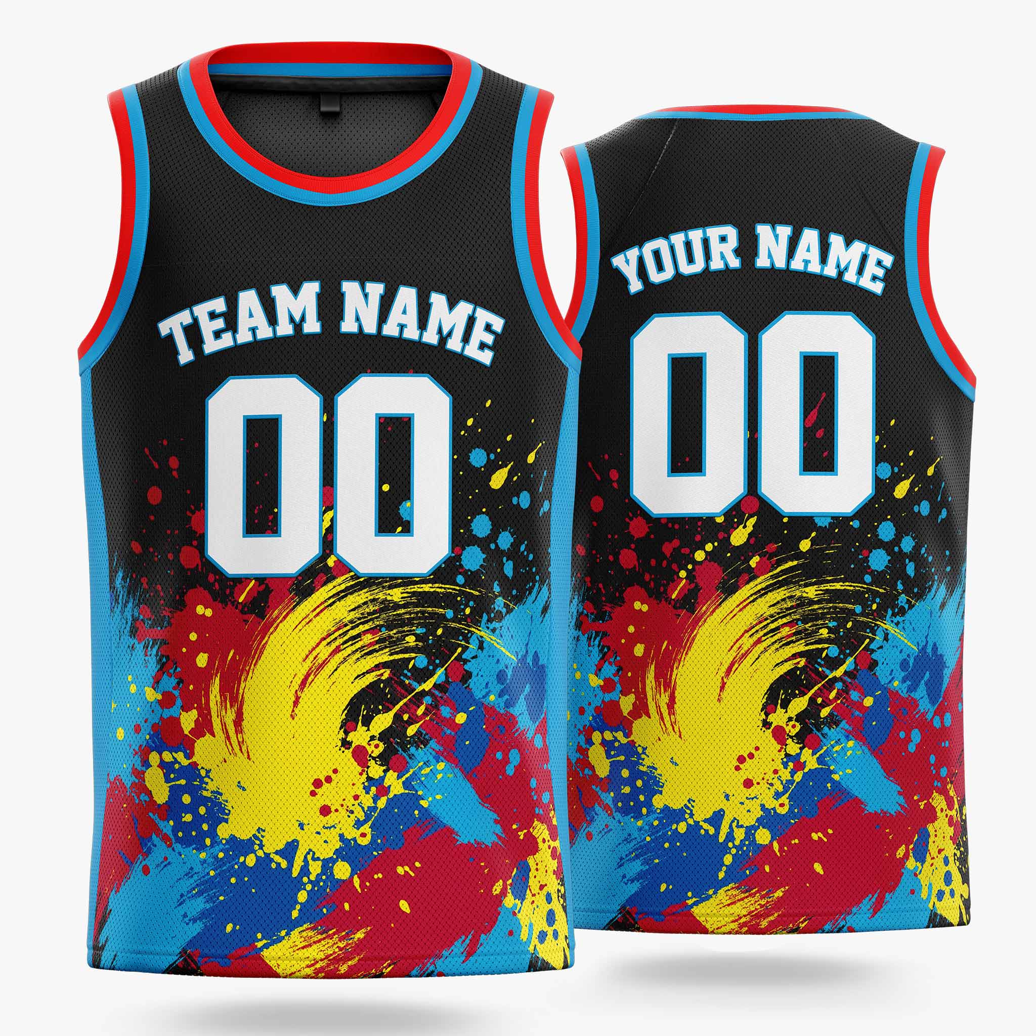 Custom Basketball Jersey Black and Blue Brush Stroke - Design Your Own