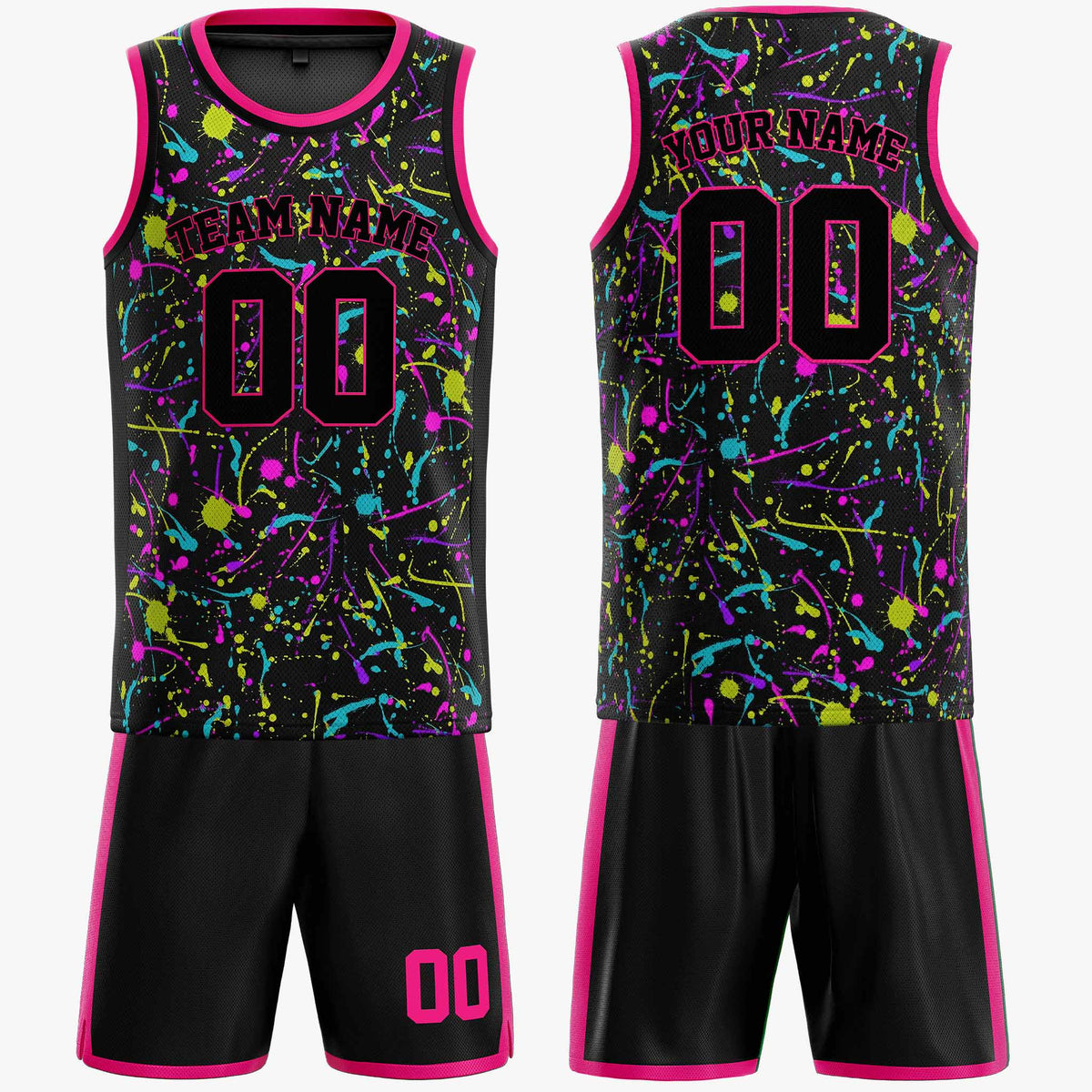 Custom Basketball Jersey Black and Pink Paint Splatter - Design Your Own