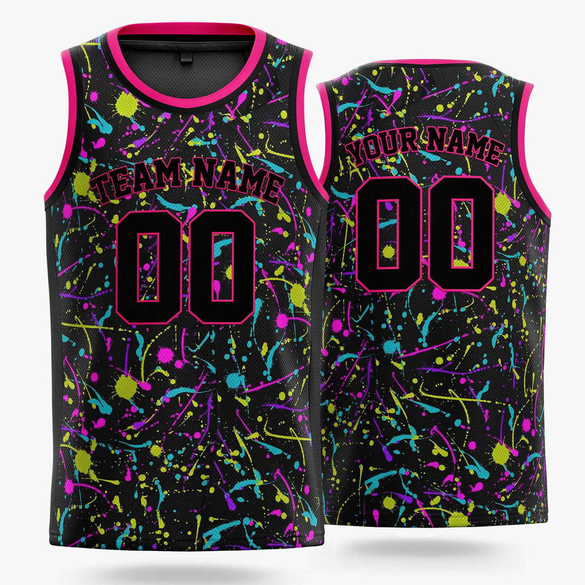 Custom Basketball Jersey Black and Pink Paint Splatter - Design Your Own