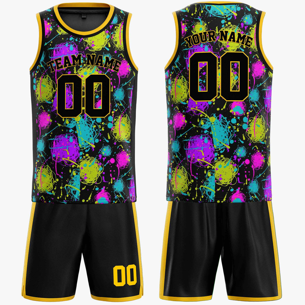 Custom Basketball Jersey Black and Yellow Graffiti - Design Your Own