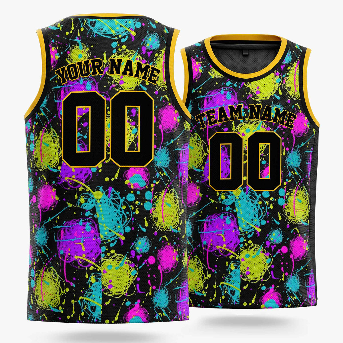 Custom Basketball Jersey Black and Yellow Graffiti - Design Your Own