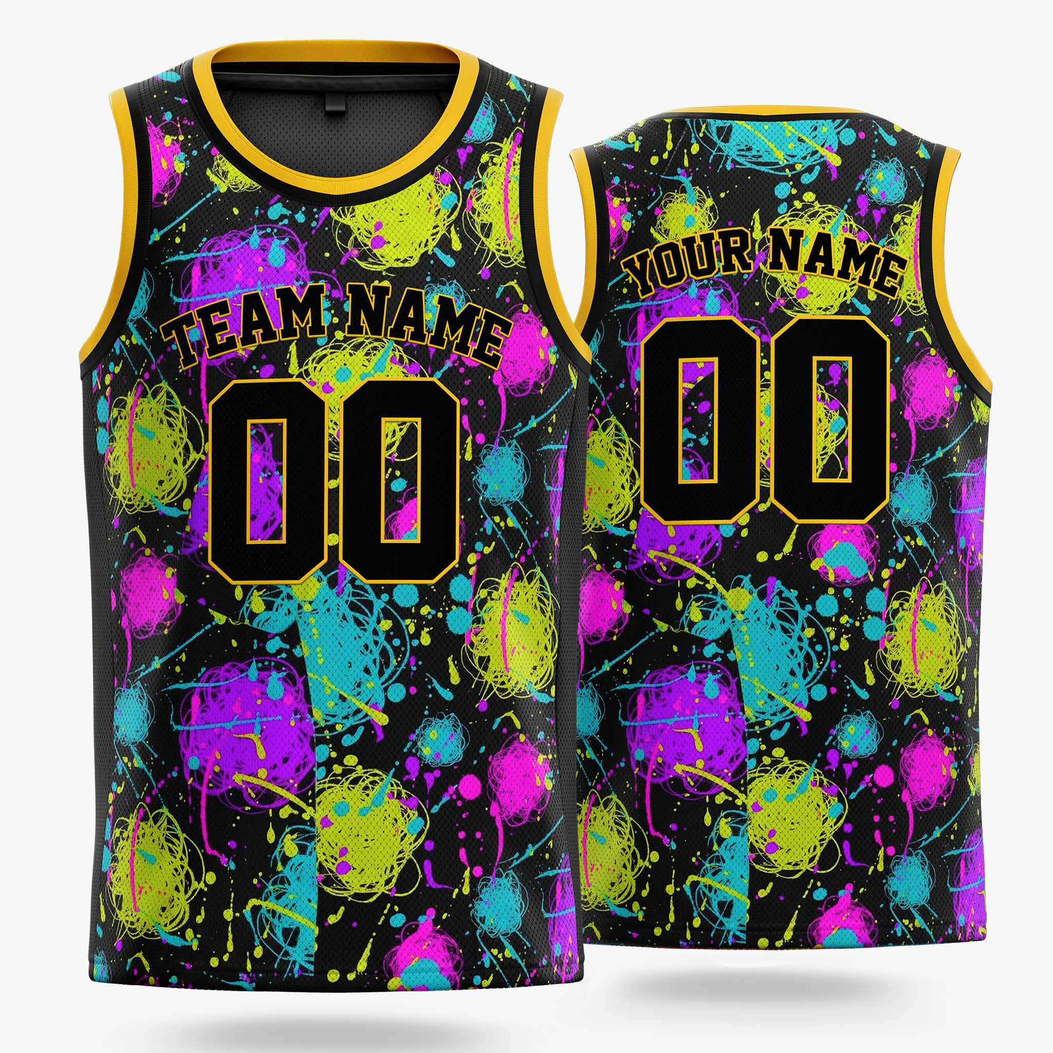 Custom Basketball Jersey Black and Yellow Graffiti - Design Your Own
