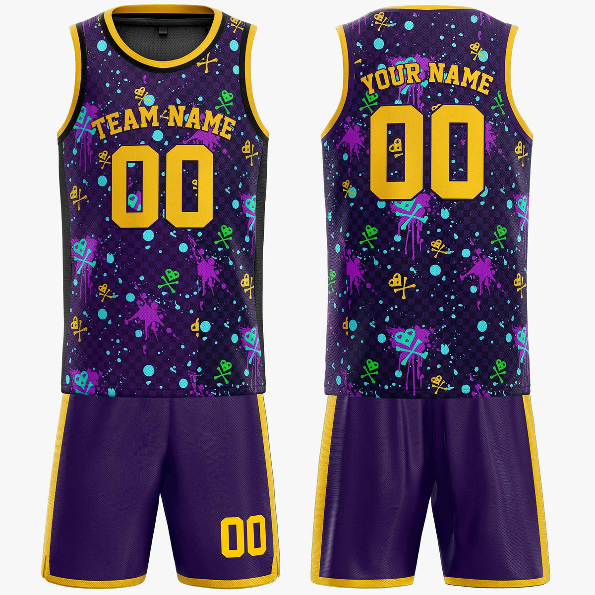 Custom Basketball Jersey Gold and Purple Graffiti - Design Your Own