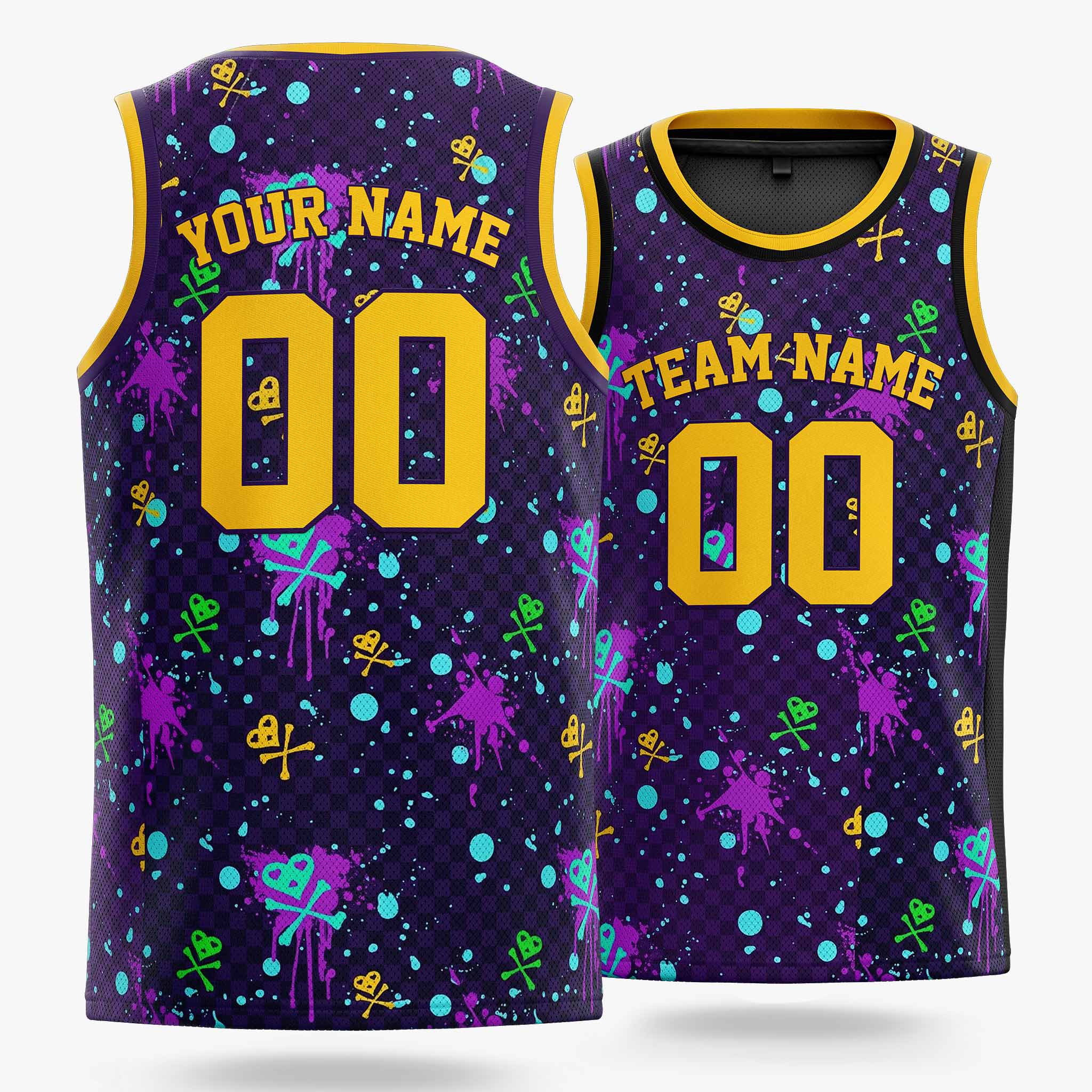 Custom Basketball Jersey Gold and Purple Graffiti - Design Your Own