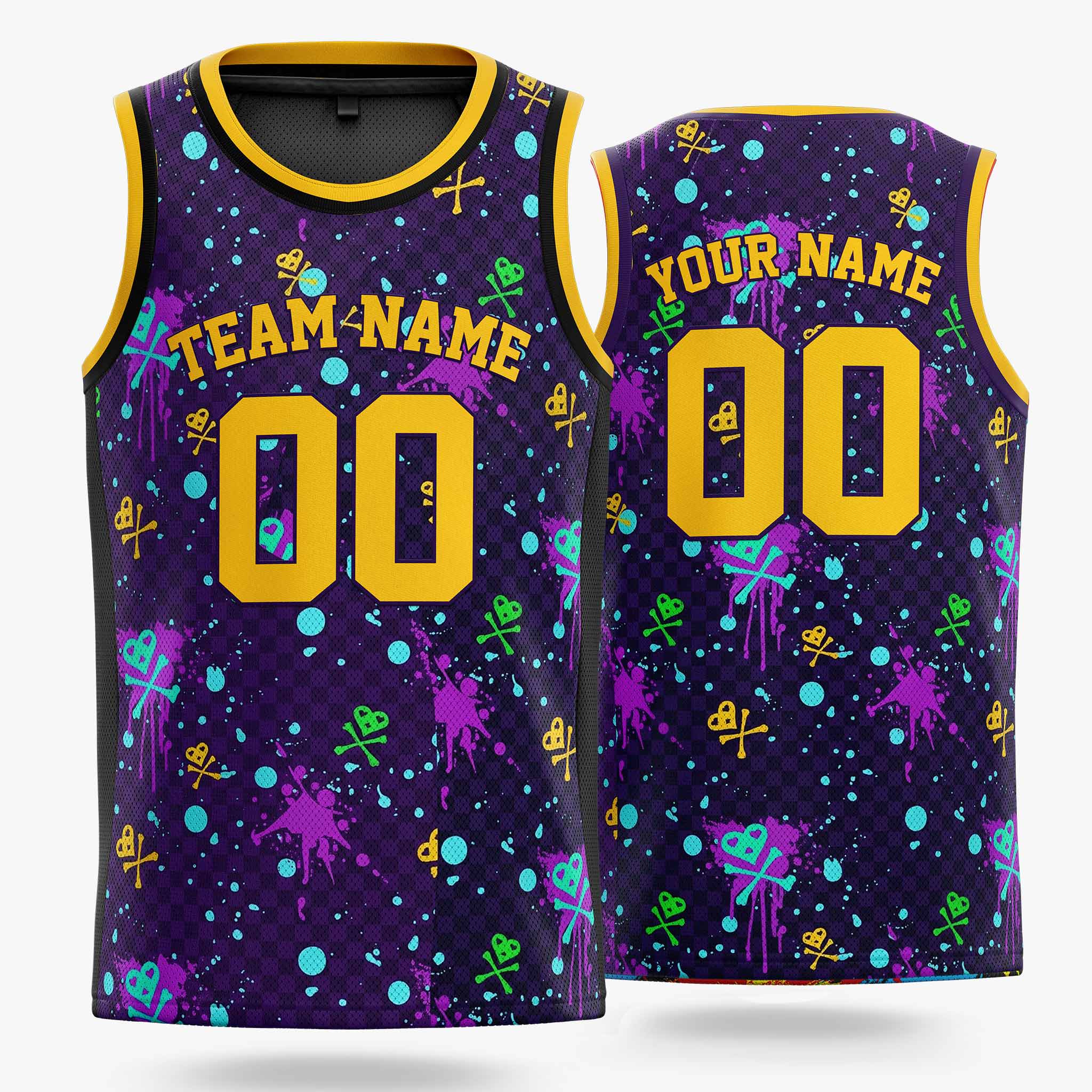 Custom Basketball Jersey Gold and Purple Graffiti - Design Your Own