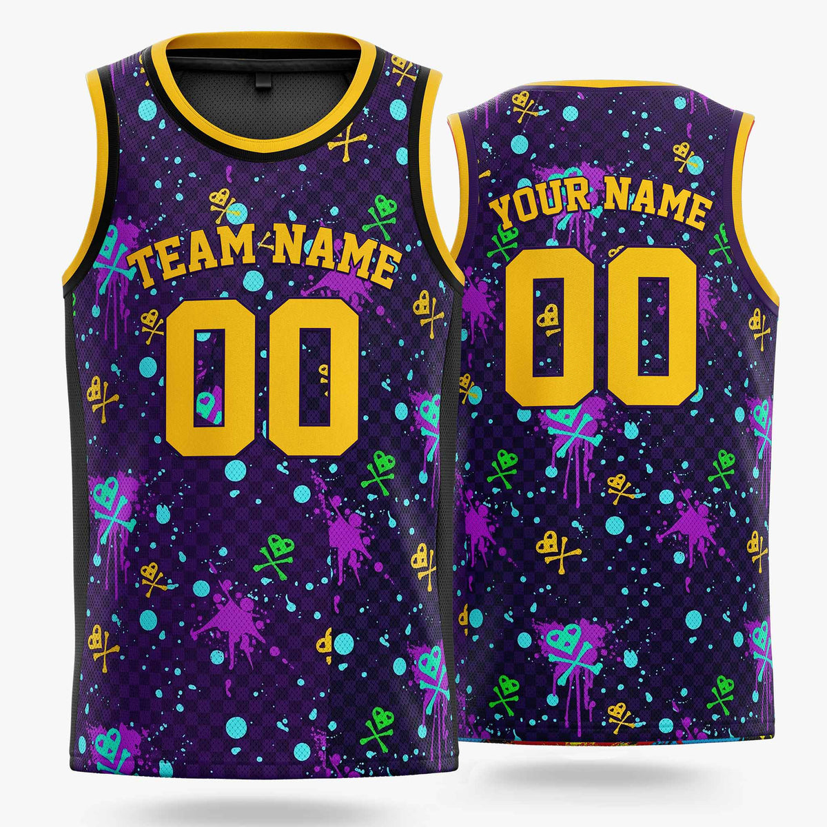 Custom Basketball Jersey Gold and Purple Graffiti - Design Your Own
