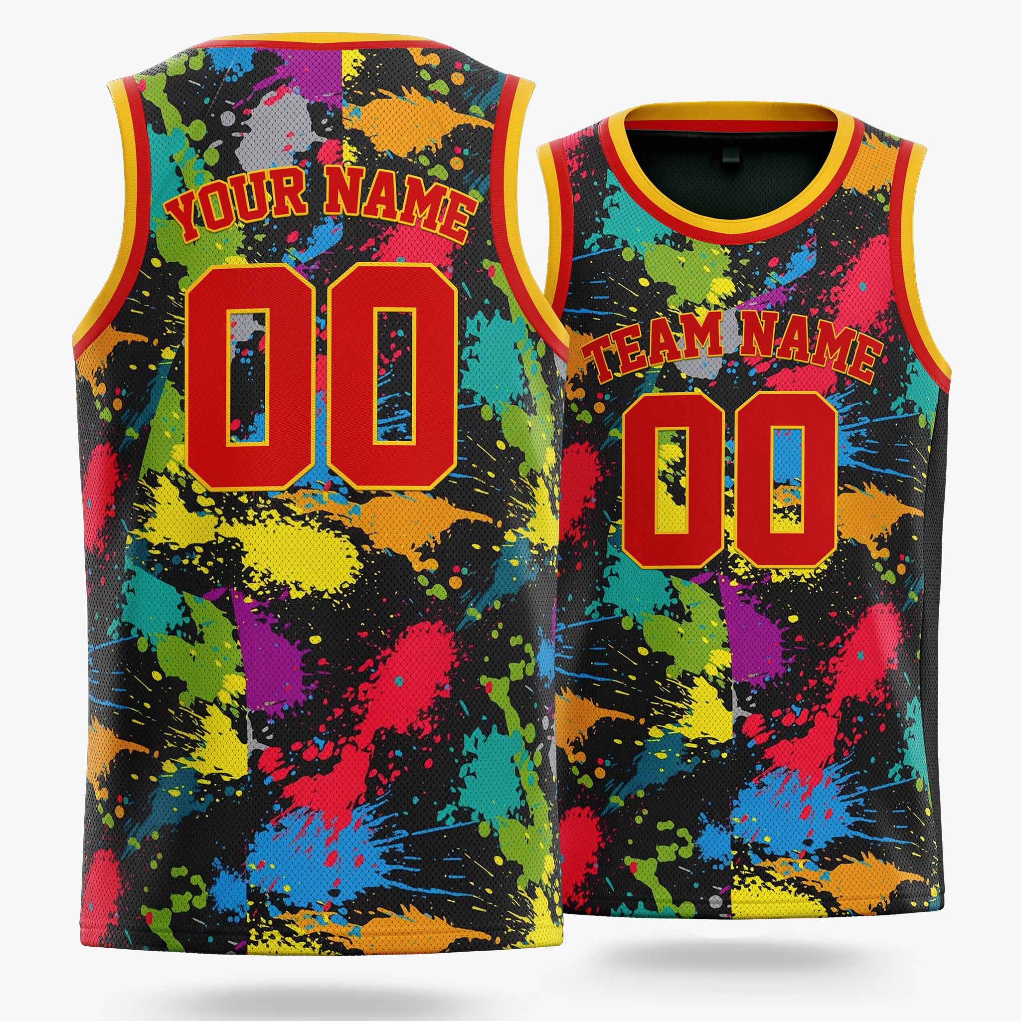 Custom Basketball Jersey Red and Gold Graffiti - Design Your Own