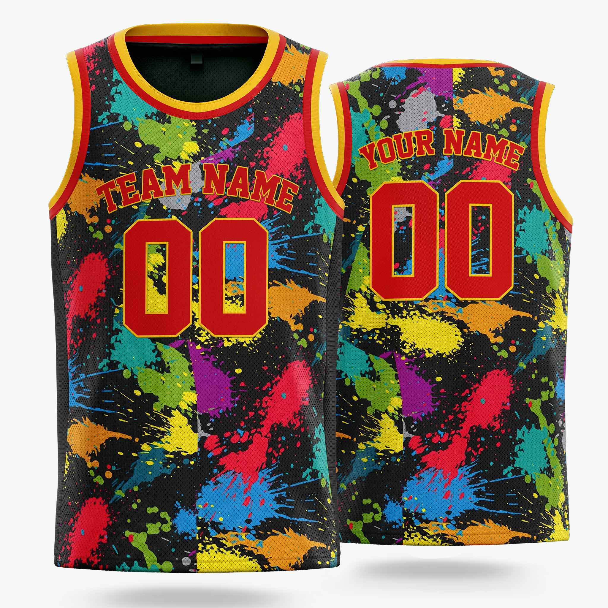 Custom Basketball Jersey Red and Gold Graffiti - Design Your Own