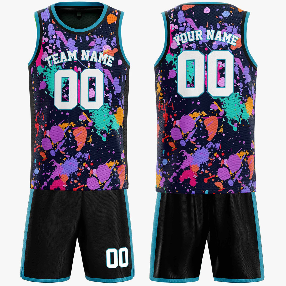 Custom Basketball Jersey White and Aqua Graffiti - Design Your Own