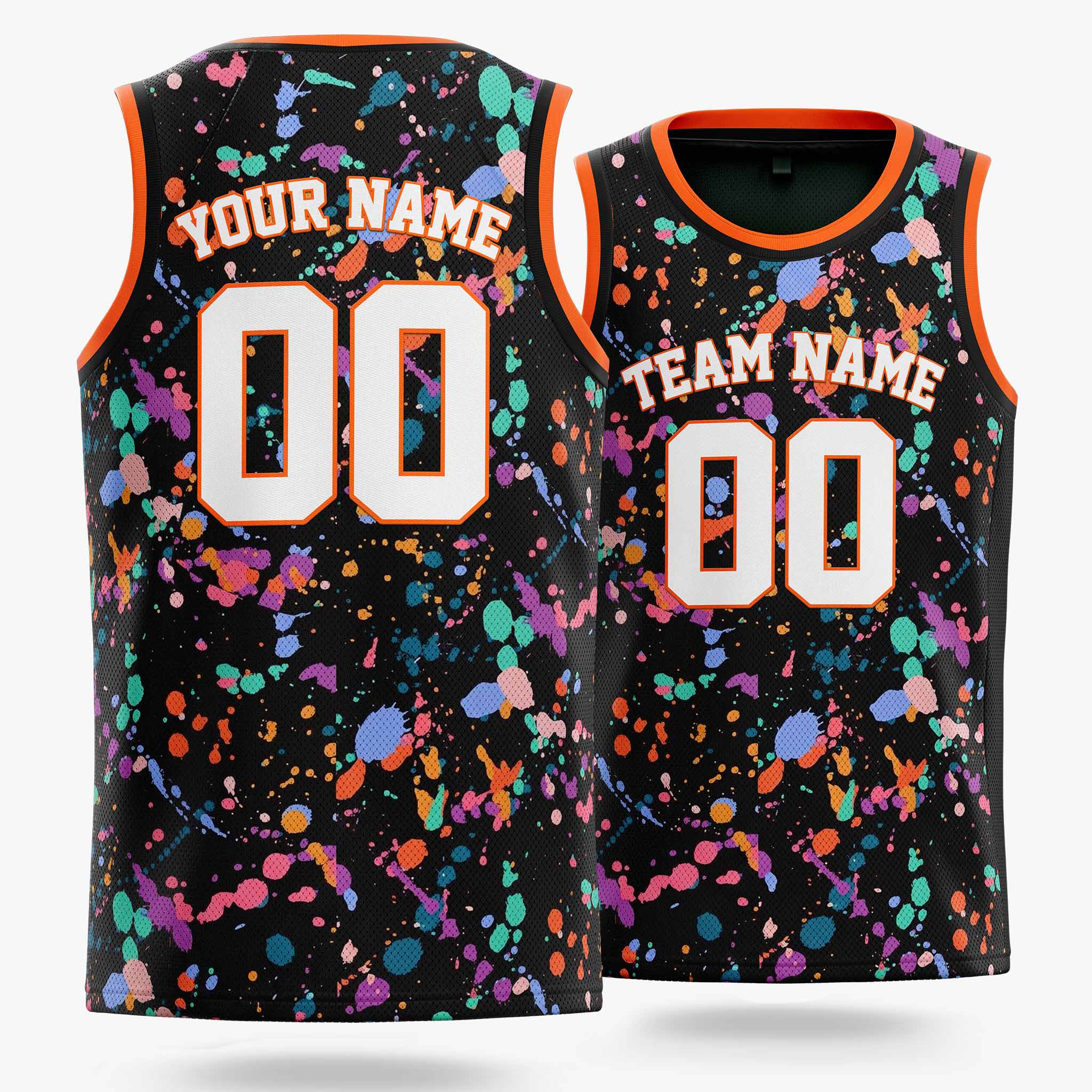 Custom Basketball Jersey White and Orange Paint Splatter - Design Your Own