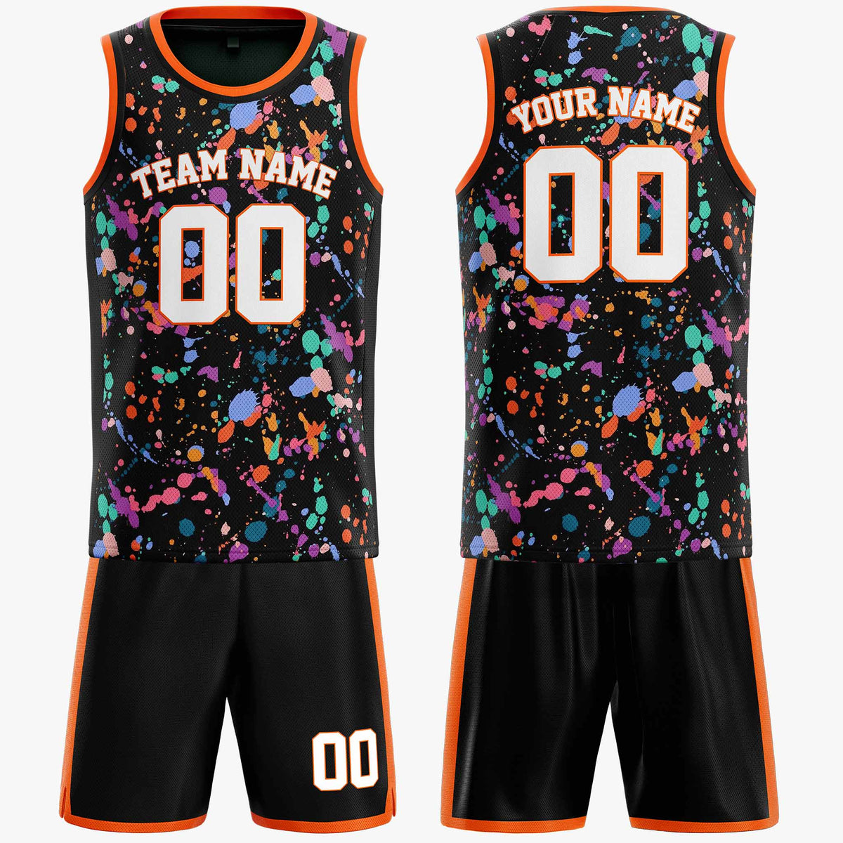 Custom Basketball Jersey White and Orange Paint Splatter - Design Your Own
