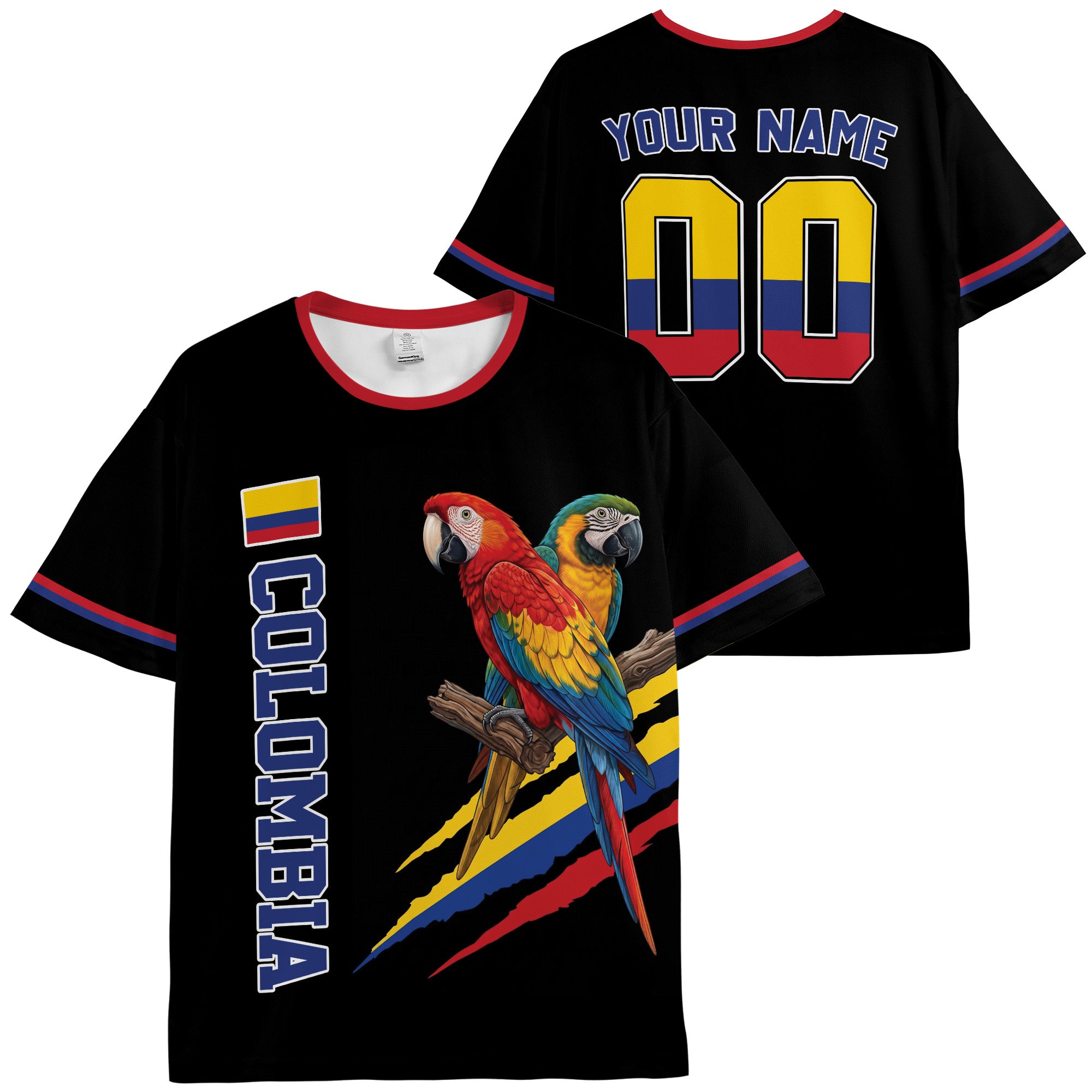 Custom Colombia Soccer Jersey Colombian Fan Macaw - Personalized Name Number