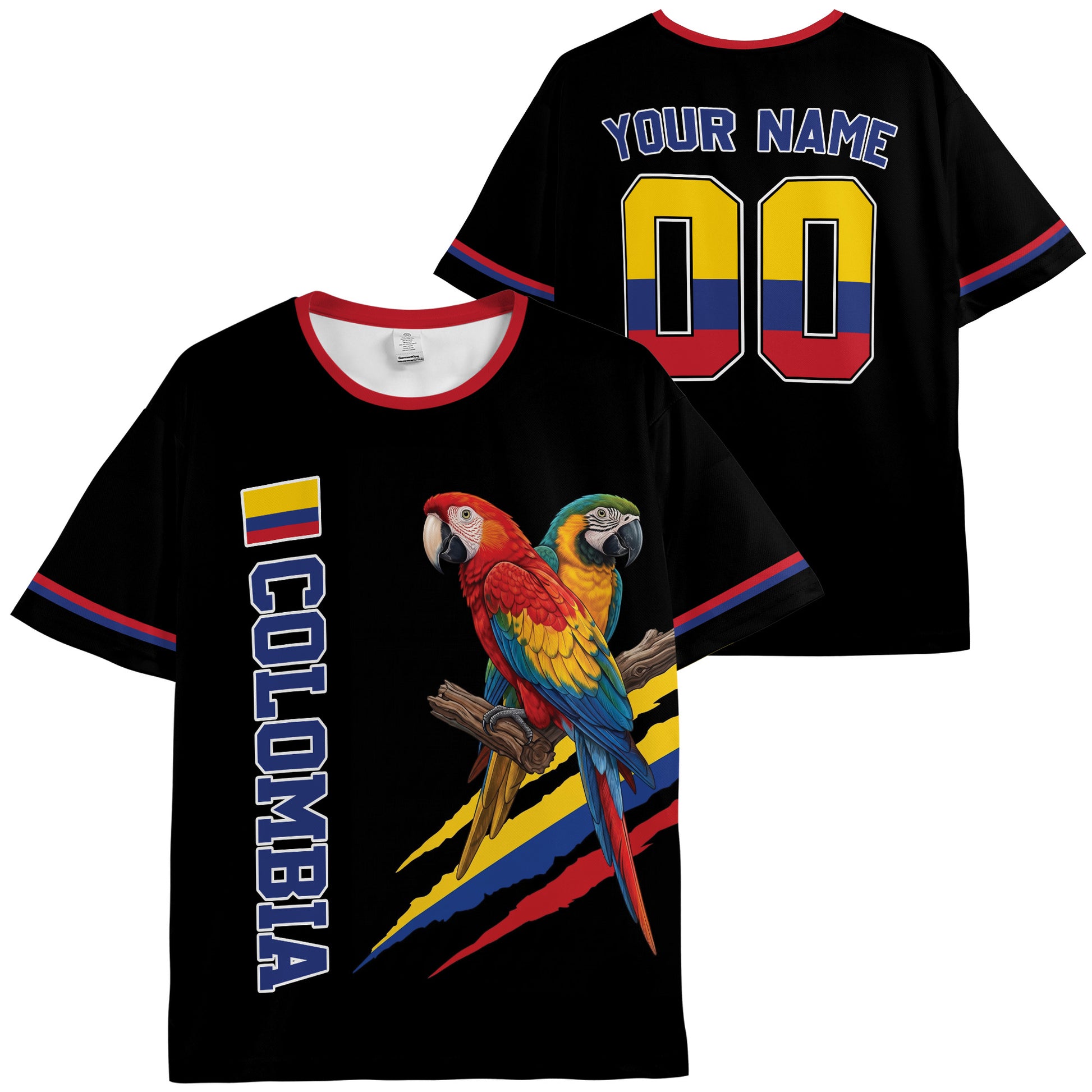 Custom Colombia Soccer Jersey Colombian Fan Macaw - Personalized Name Number
